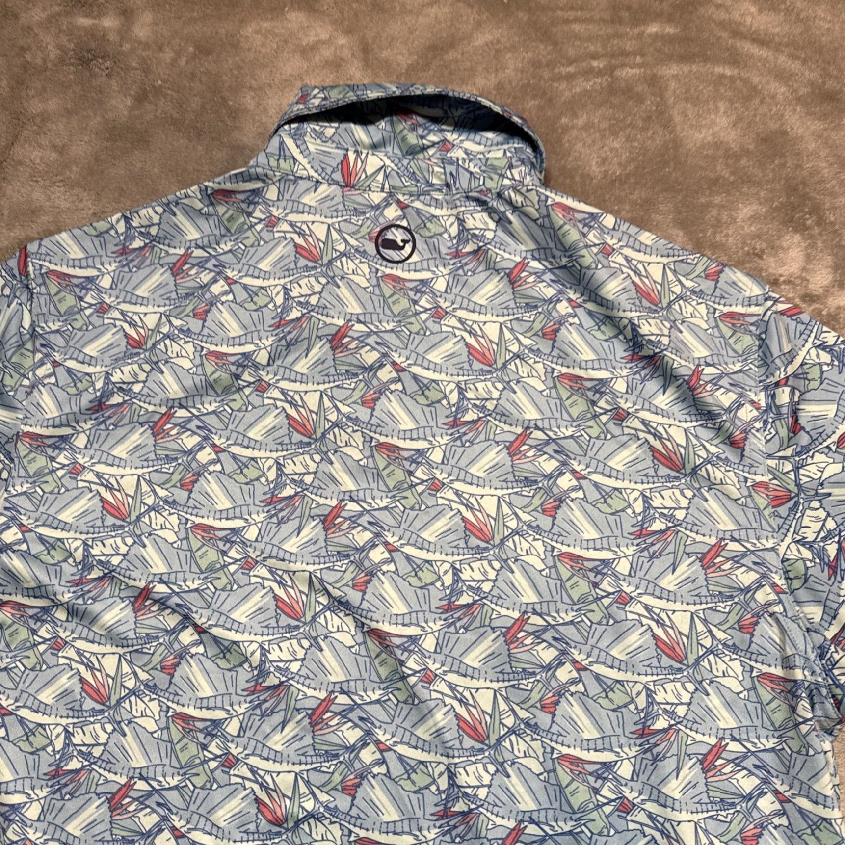 Vineyard Vines Vineyard Vines Polo Mens Medium Blue Geometric Floral Golf Preppy Fish Performance Size US M / EU 48-50 / 2 - 7 Thumbnail