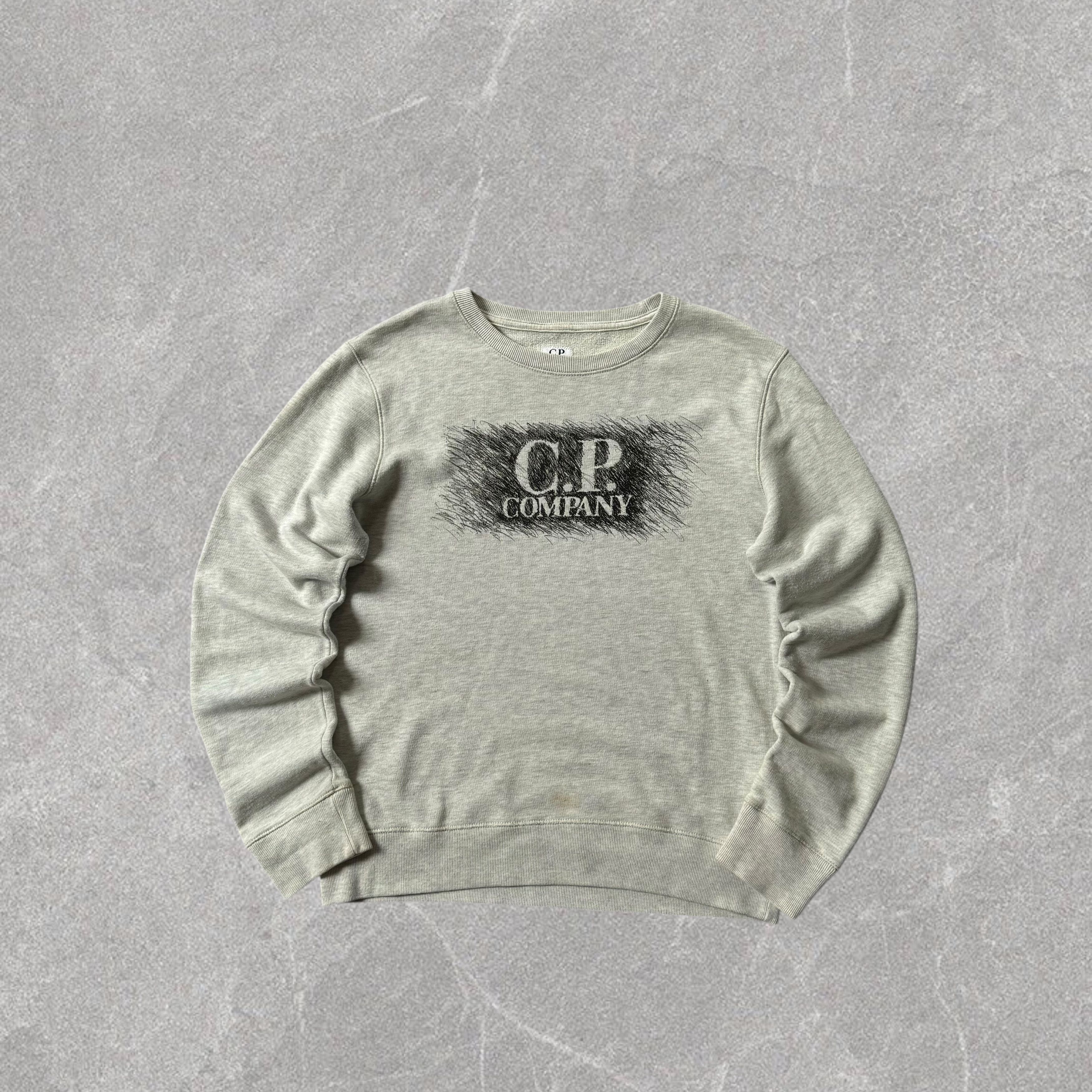 Vintage C.P COMPANY Sweatshirt Gray Chest-Centered Logo Y2K
