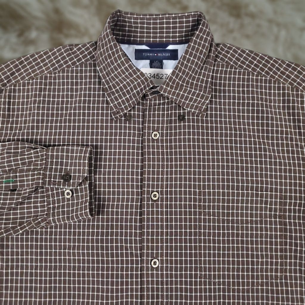 Tommy Hilfiger Tommy Hilfiger Shirt Mens Large Brown Check Button Up Long Sleeve Size US L / EU 52-54 / 3 - 1 Thumbnail
