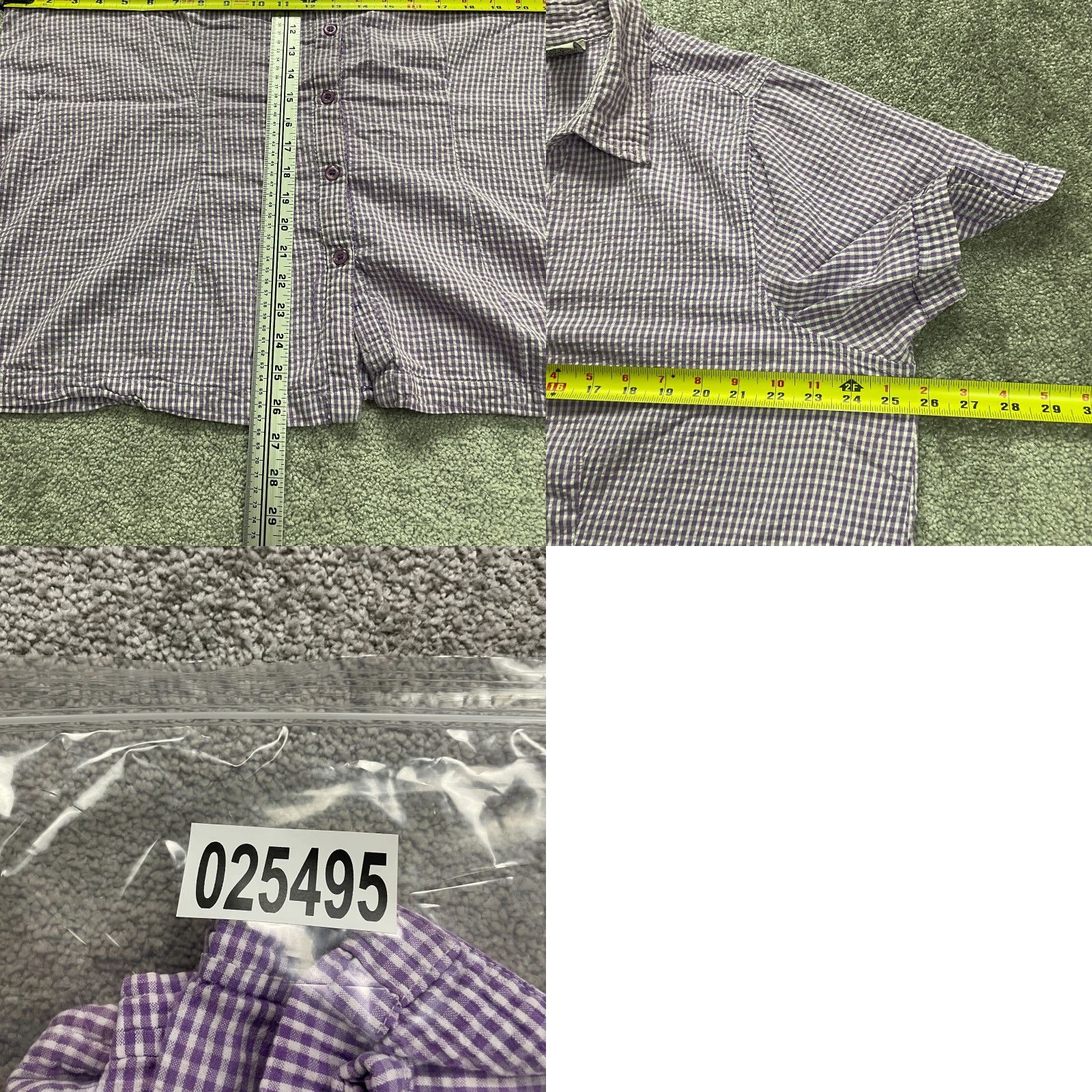 Vintage White Snag Plus Size Button-Up Blouse Shirt Women 22W Purple Check Short Sleeve Cotton Casual Size 3XL / US 20-22 - 8 Thumbnail