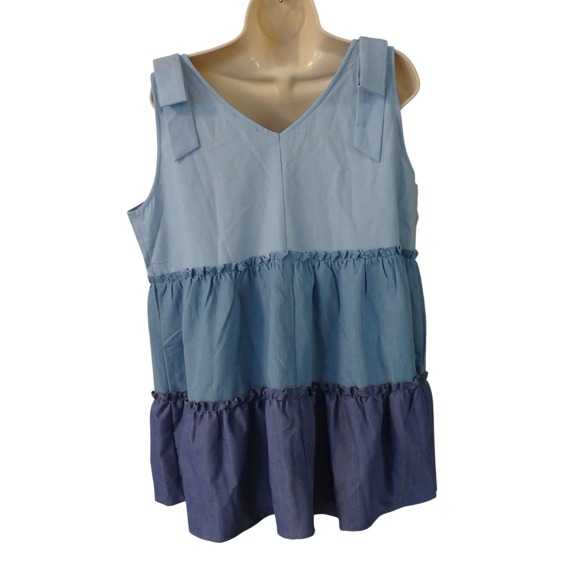 Other Ott Women Tiered Sleeveless V-Neck Babydoll Tank Top Blue 1X Size XL / US 12-14 / IT 48-50 - 3 Thumbnail