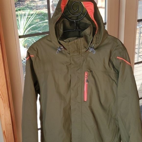Vintage Lands' End Cinchable Hooded Army Green/Orange Zip Pockets Sz Size US M / EU 48-50 / 2 - 3 Thumbnail
