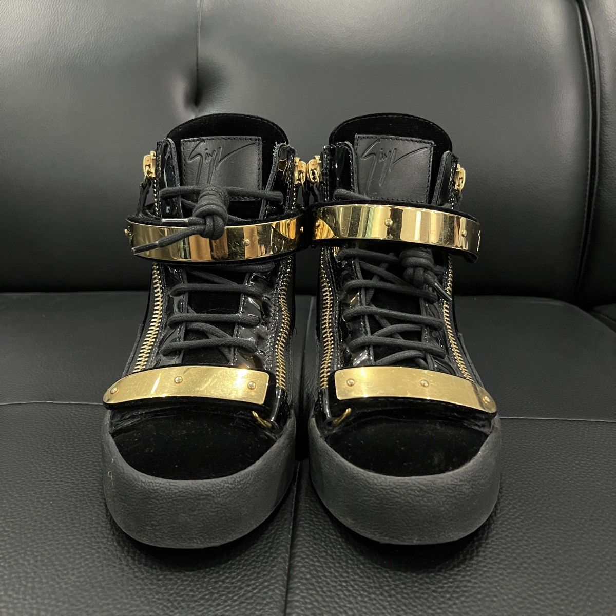 Giuseppe Zanotti Giuseppe Zanotti GZ Double Buckle Patent Silk High Tops Size US 7 / IT 37 - 6 Thumbnail