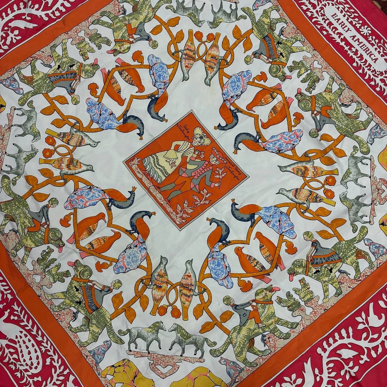 Hermes Hermes ‘Early America’ Silk Scarf Distressed Red Scarves Size ONE SIZE - 3 Thumbnail