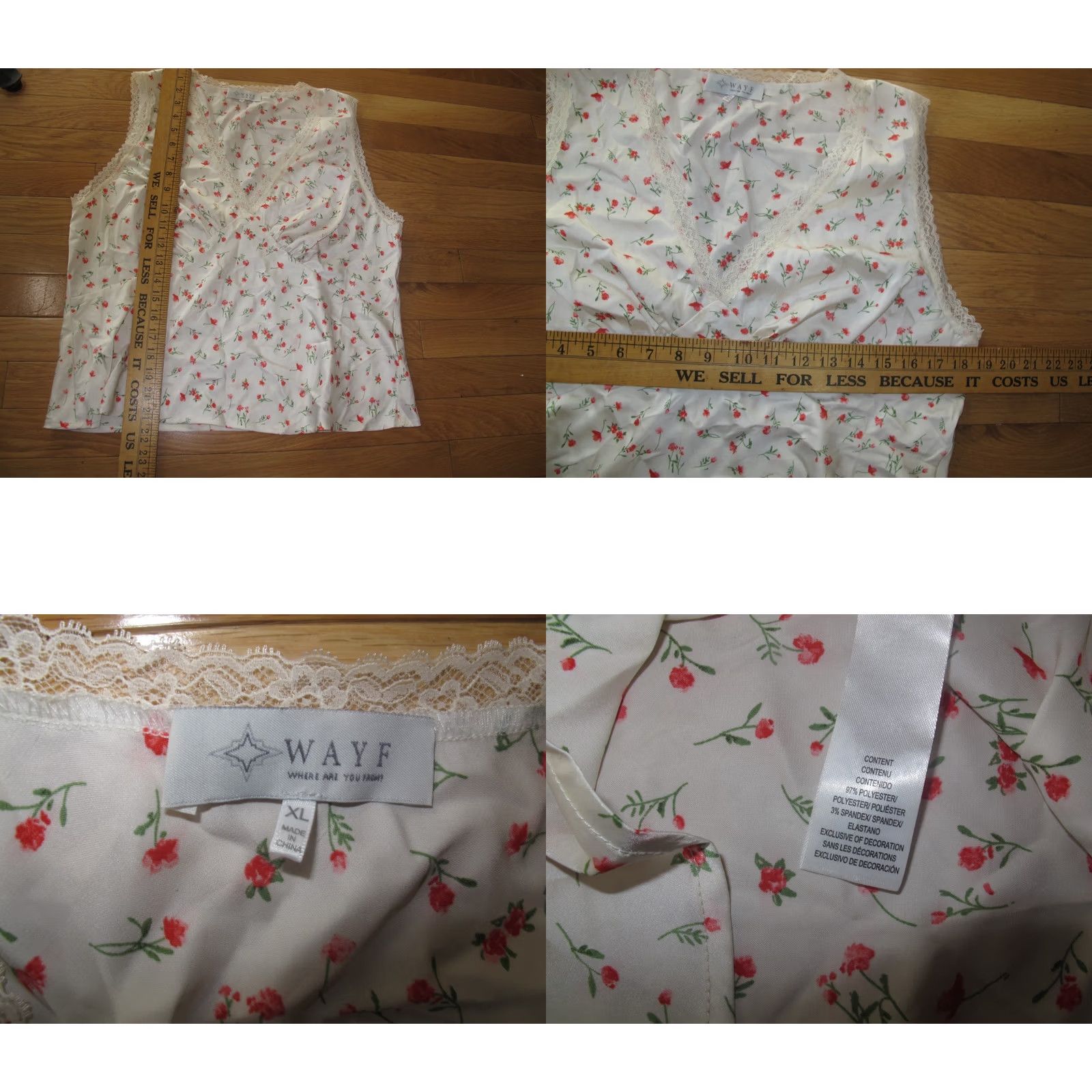 Vintage WAYF Blouse Top Womens XL White Polyester Floral Sleeveless V-Neck Pullover Size XL / US 12-14 / IT 48-50 - 8 Thumbnail