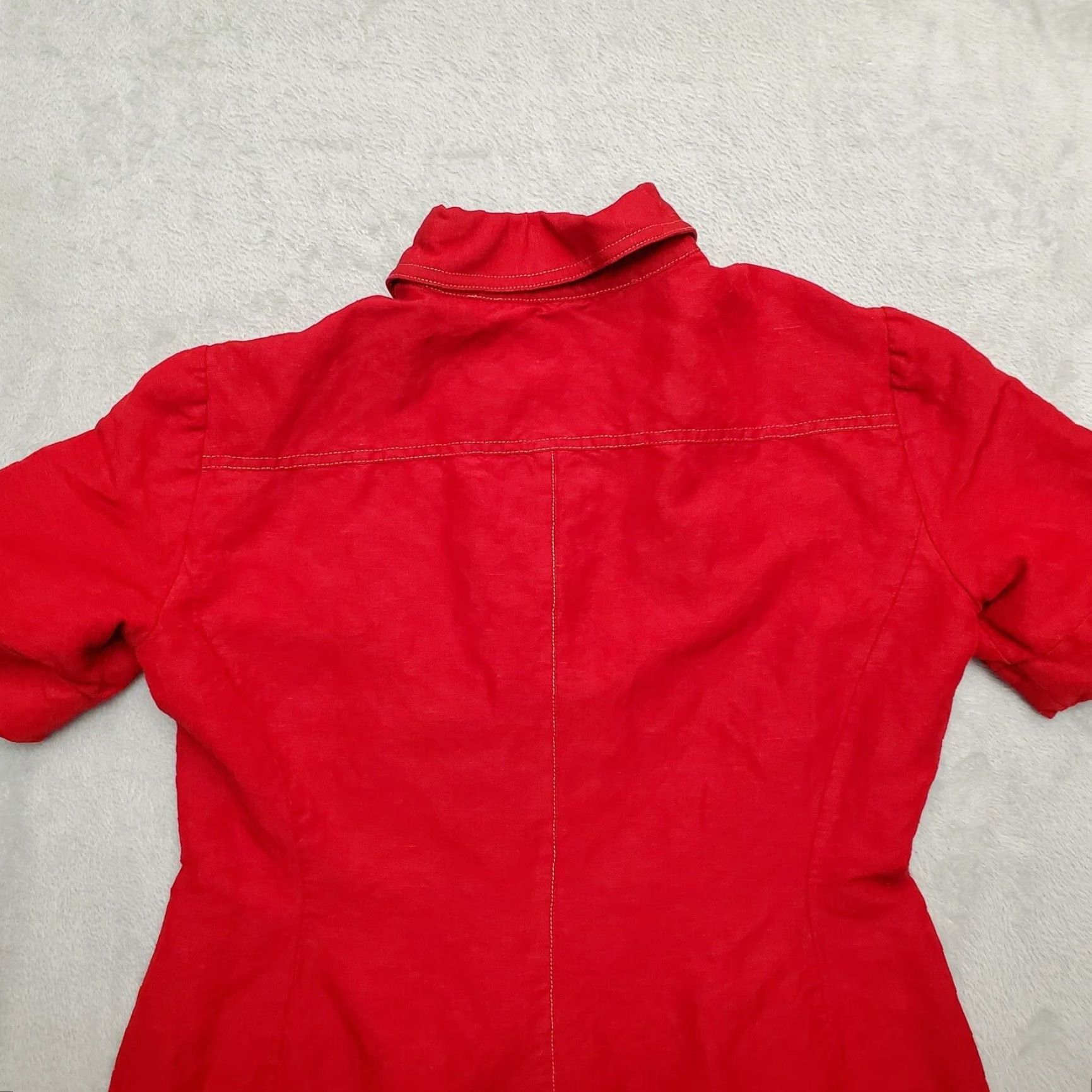 Vintage VINTAGE Tahari Top Womens 6P Red Linen Blend Short Sleeve Shirt Dress Casual Button-Up Size M / US 6-8 / IT 42-44 - 6 Thumbnail