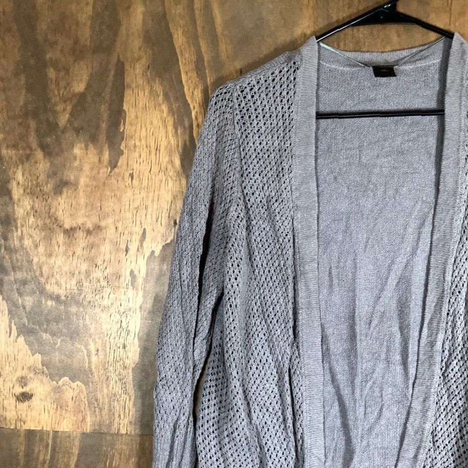 Ann Taylor VINTAGE Ann Taylor Womens Cardigan Sweater Gray Open Front Linen Blend Petite LP Size L / US 10 / IT 46 - 4 Thumbnail