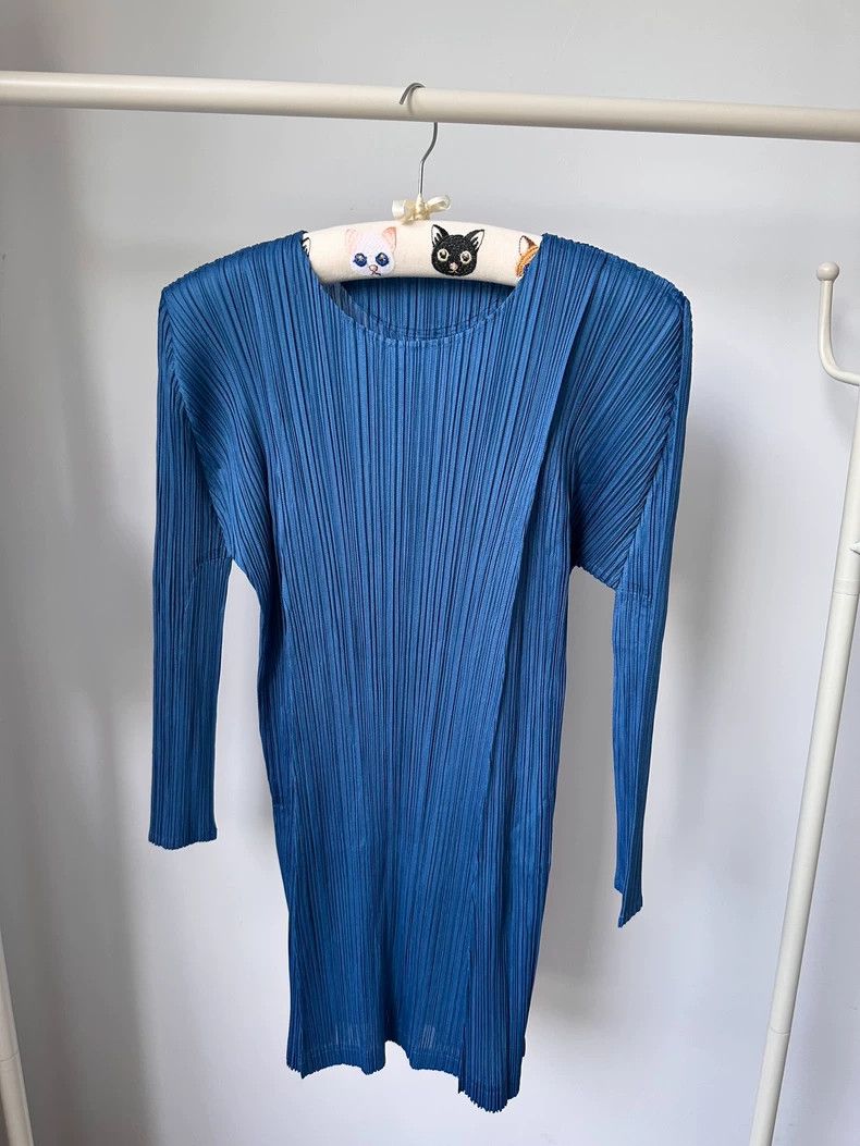 Issey Miyake Issey Miyake size:3 Blue pleated long-sleeved shirt Size S / US 4 / IT 40 - 1 Thumbnail