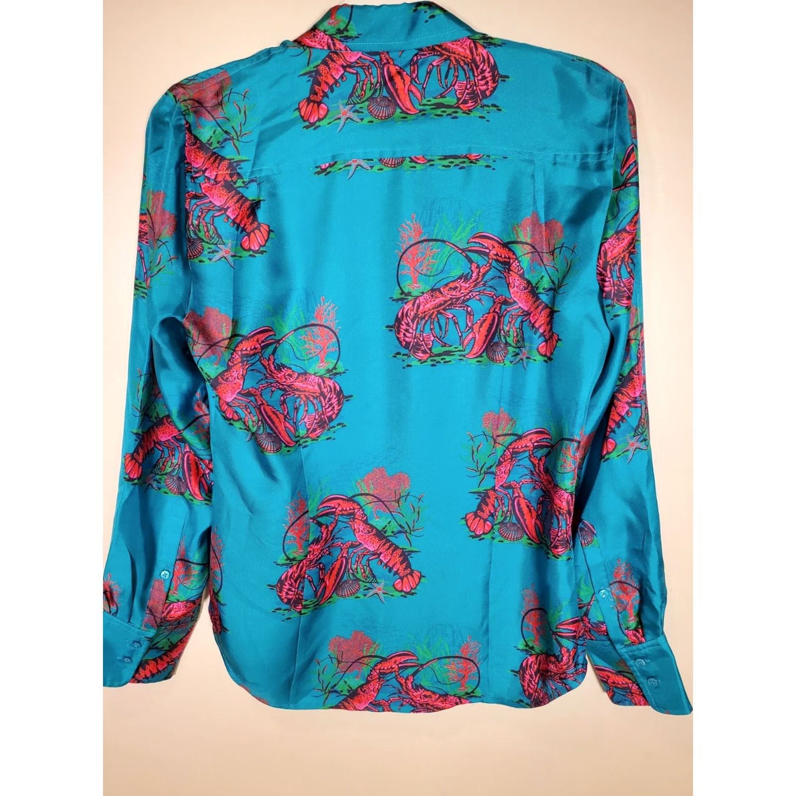 J.Crew J. Crew Collection Silk Twill Lobster Print Button Up Shirt Top Womens Sz 6 Multicolor Ocean Bottom of the Sea Shirts Size M / US 6-8 / IT 42-44 - 2 Thumbnail