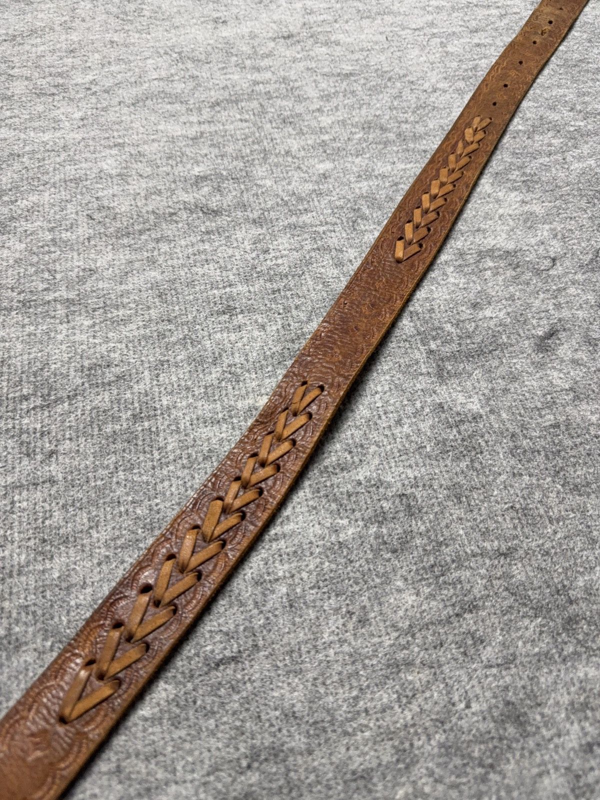 Vintage 90s Vintage Brown Tooled Leather Belt Braided Detail Western Size ONE SIZE - 7 Thumbnail