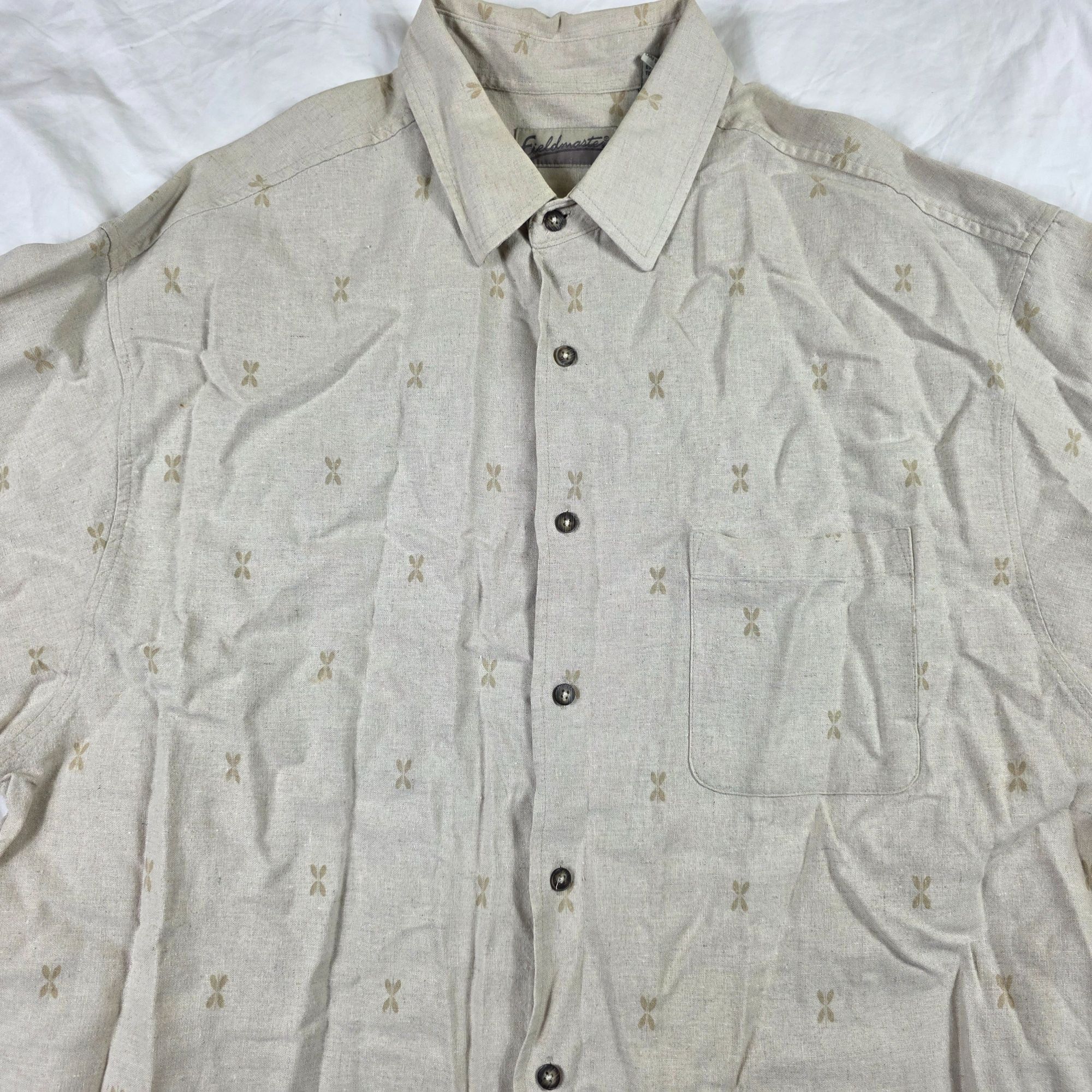 Fieldmaster Vintage Fieldmaster Mens XL Beige Button Up Short Sleeve Shi Size US XL / EU 56 / 4 - 3 Thumbnail