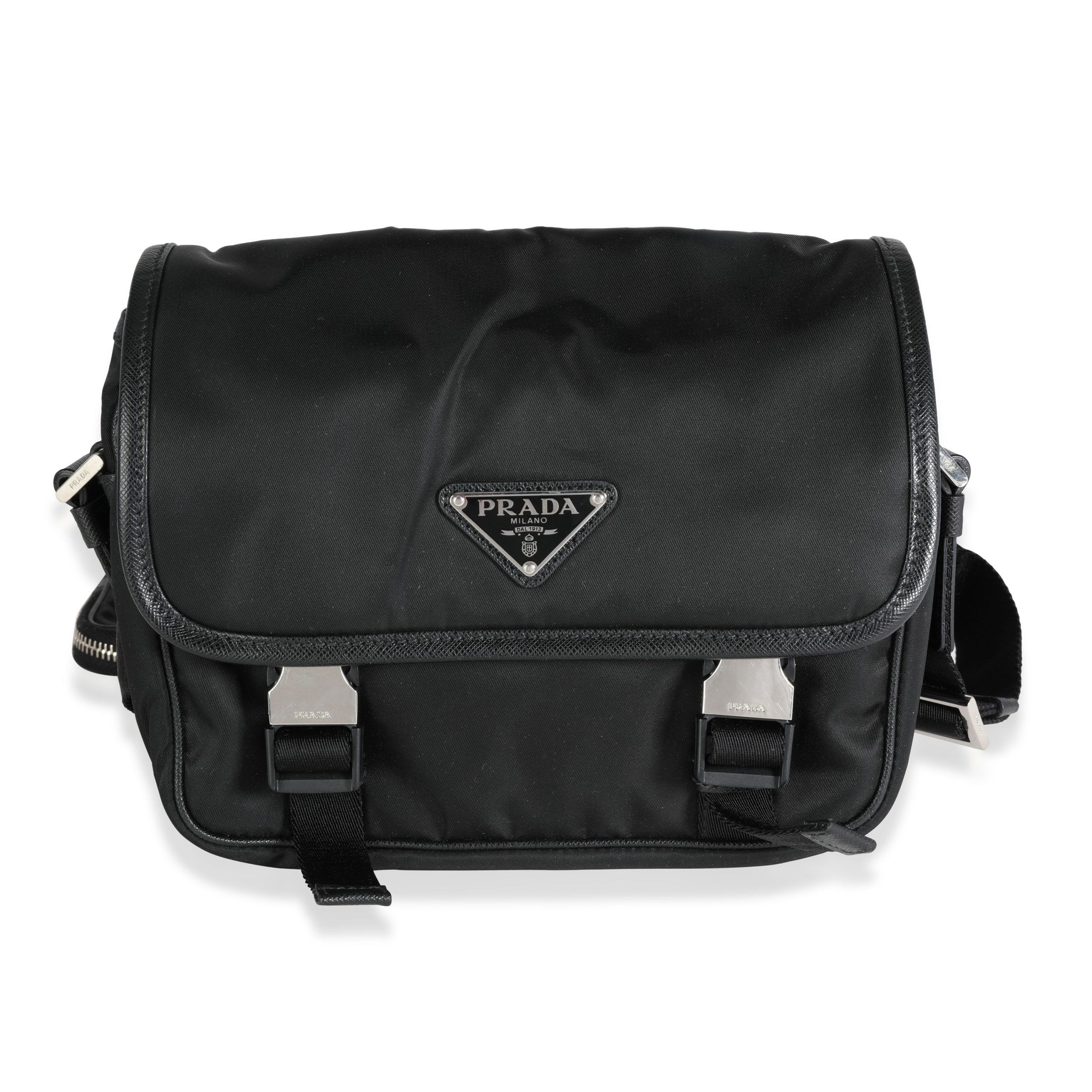 Prada Black Re-Nylon & Saffiano Leather Messenger Bag