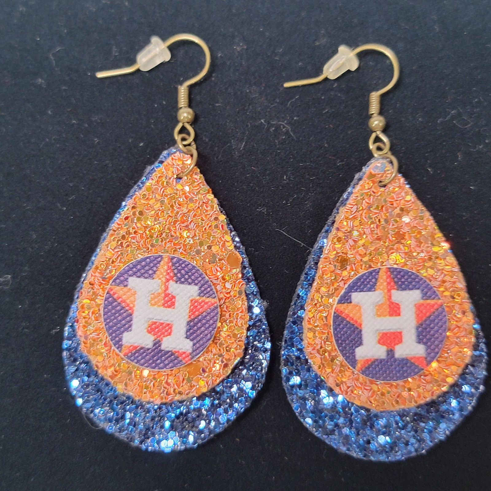 Other Houston Astros Orange - Blue Tear Drop Glitter Hook Earrings Size ONE SIZE - 1 Thumbnail