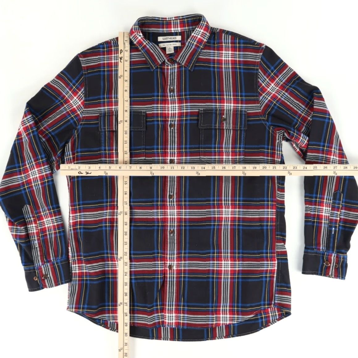Vintage Goodthreads Shirt Plaid Navy Blue Slim XL Mens Cotton Flannel Size US XL / EU 56 / 4 - 3 Thumbnail