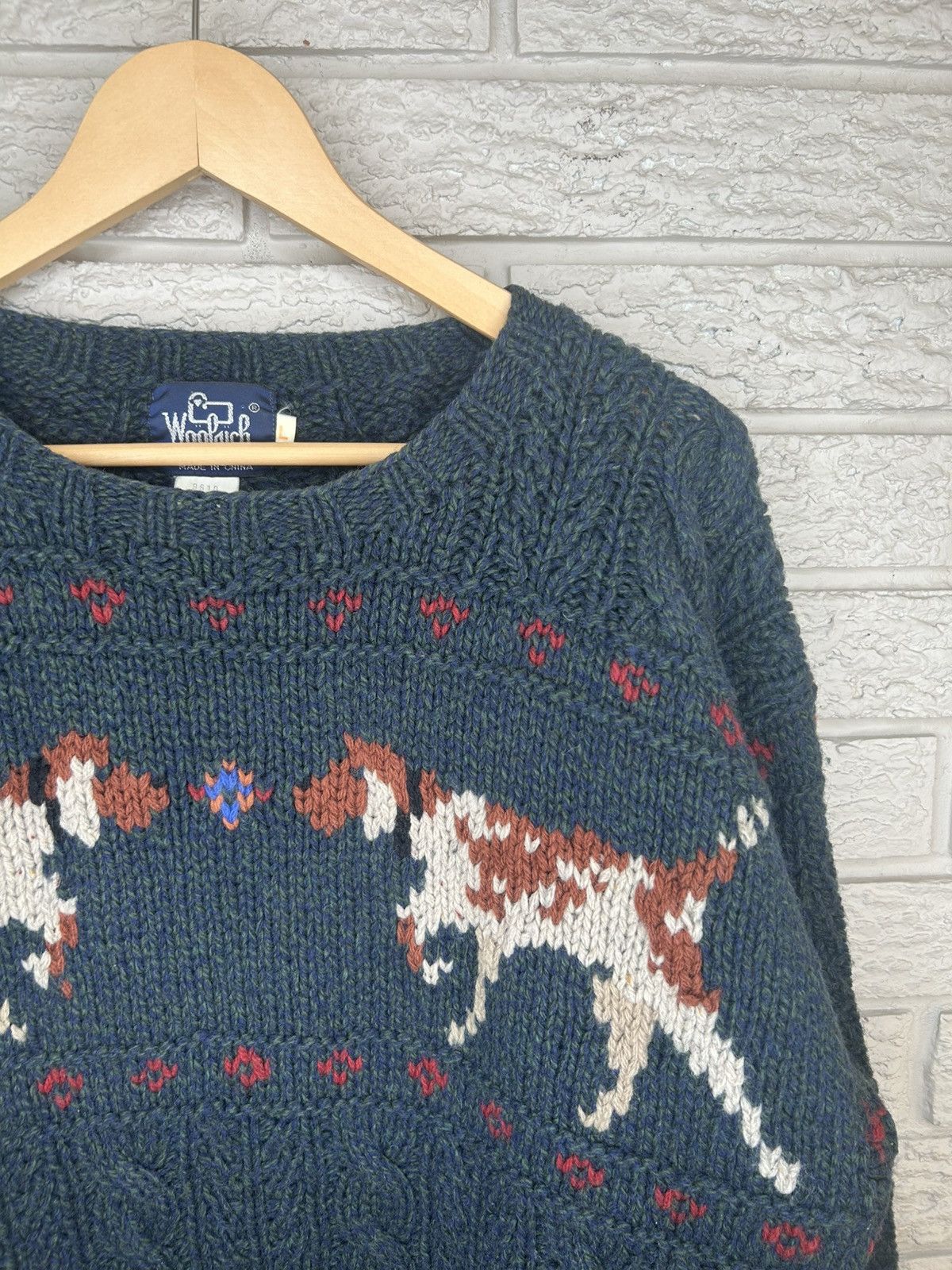 Woolrich Woolen Mills Vintage 80s Woolrich Hunting Dog Cable Knit Sweater Size US L / EU 52-54 / 3 - 4 Thumbnail