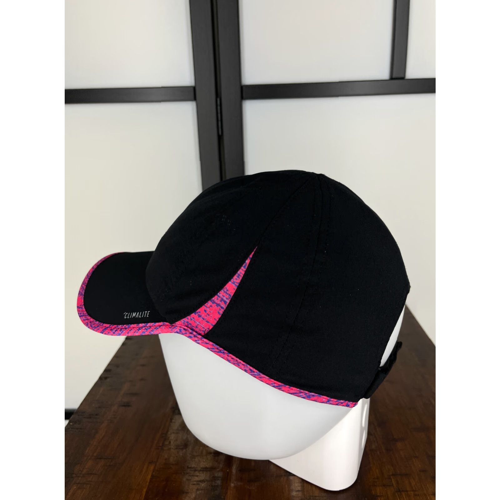 Adidas Hat Cap Strap Back One Size Black Pink Poly Blend Climalite Golf Hat