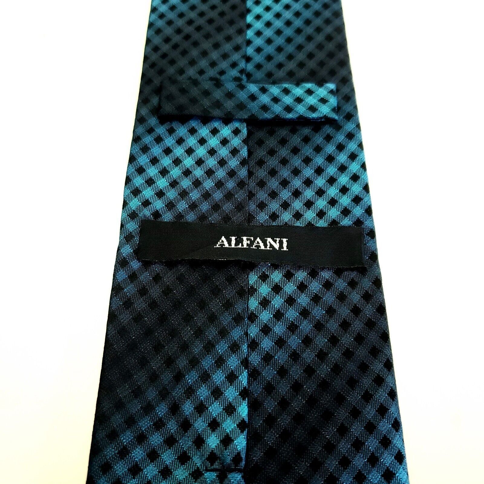 Alfani Alfani Teal Black Gradient Plaid Woven Silk Tie Size ONE SIZE - 3 Thumbnail