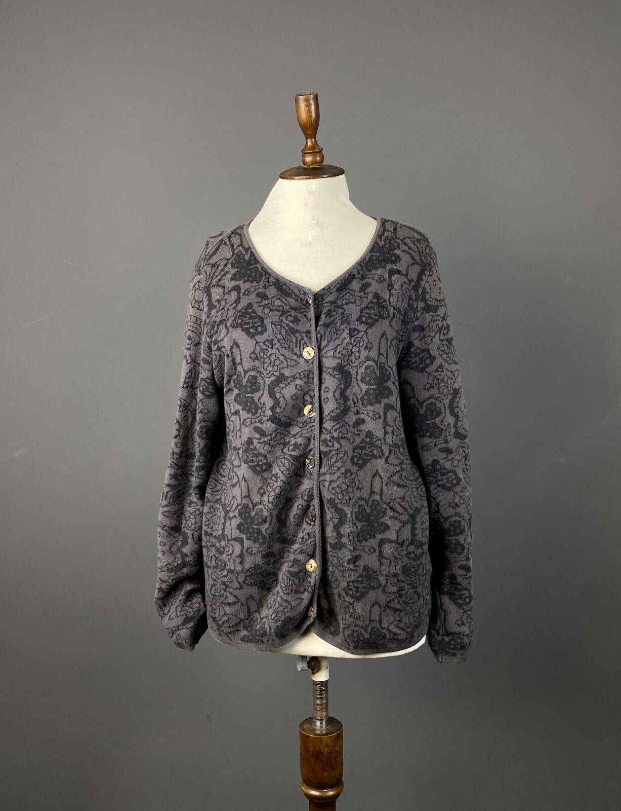 Designer Deerberg by Oska Gray Floral Pattern Cardigan Sweater Size M Size M / US 6-8 / IT 42-44 - 1 Thumbnail