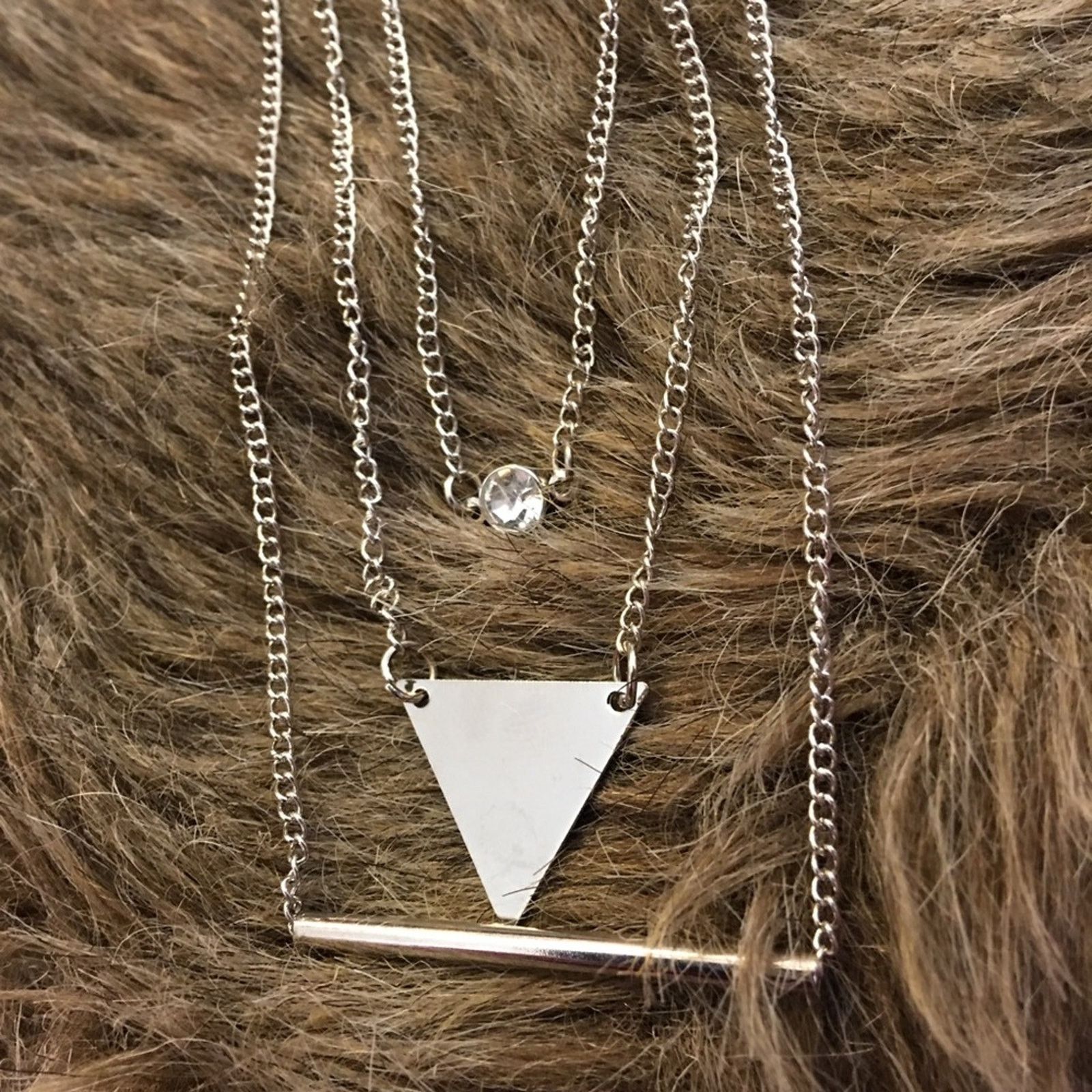 Jewelry Silver tone triple layer chain & pendant necklace Size ONE SIZE - 6 Thumbnail