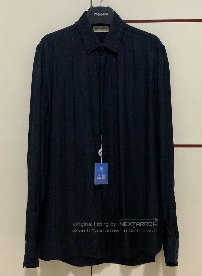 Saint Laurent Paris size 39 Silk Black YSL Striped Motto S