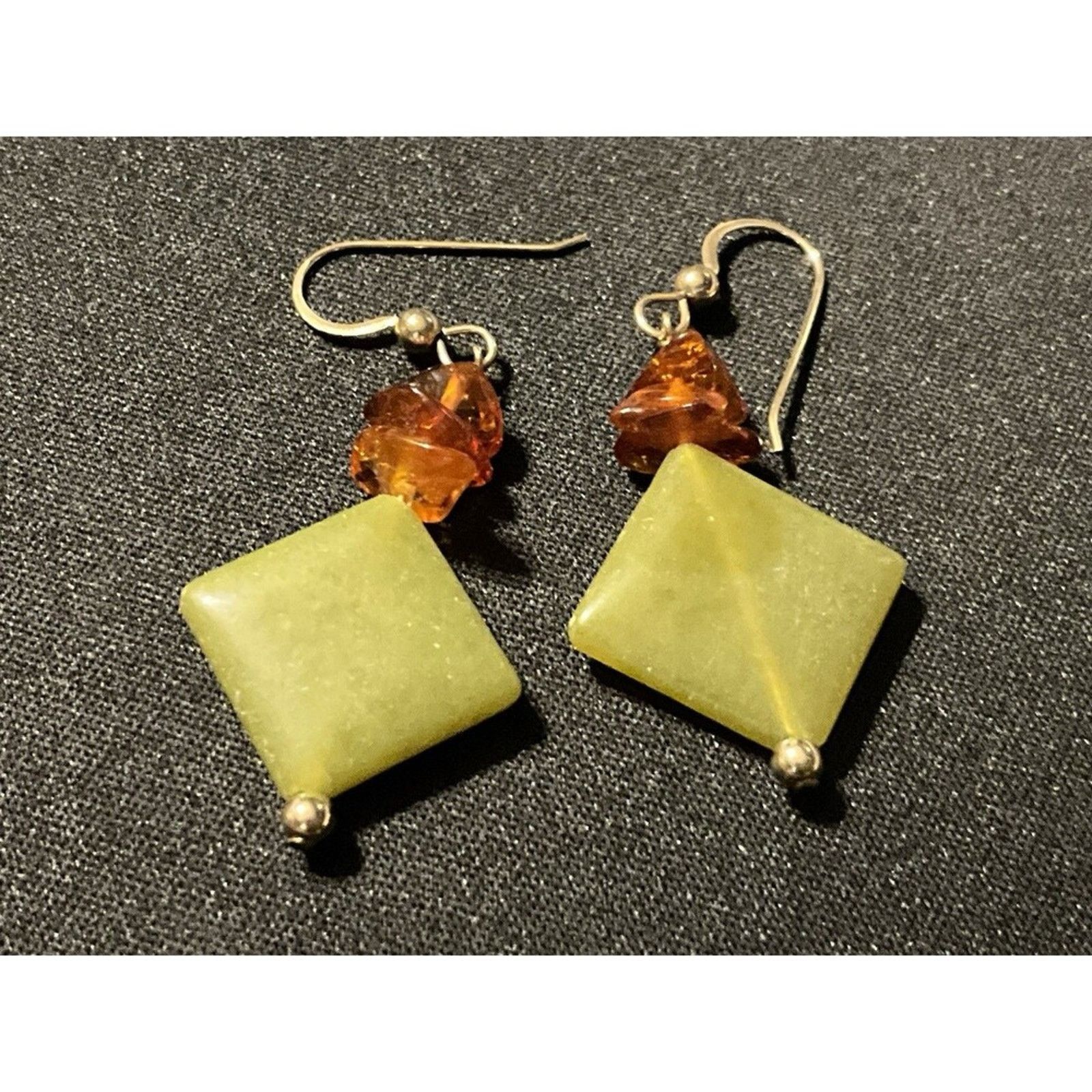 Other 925 Gold Over Silver Nephrite & Amber Necklace & Earrings Size ONE SIZE - 3 Thumbnail