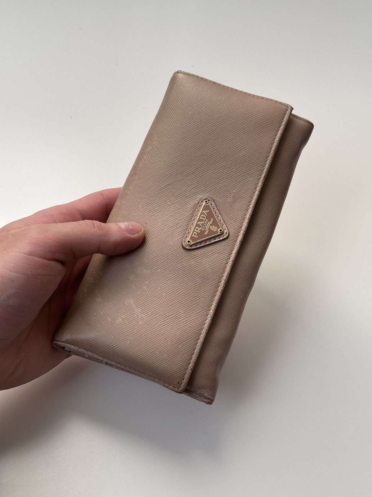 Prada Prada Saffiano Leather Triangle Logo Long Wallet Light Pink Size ONE SIZE - 2 Thumbnail