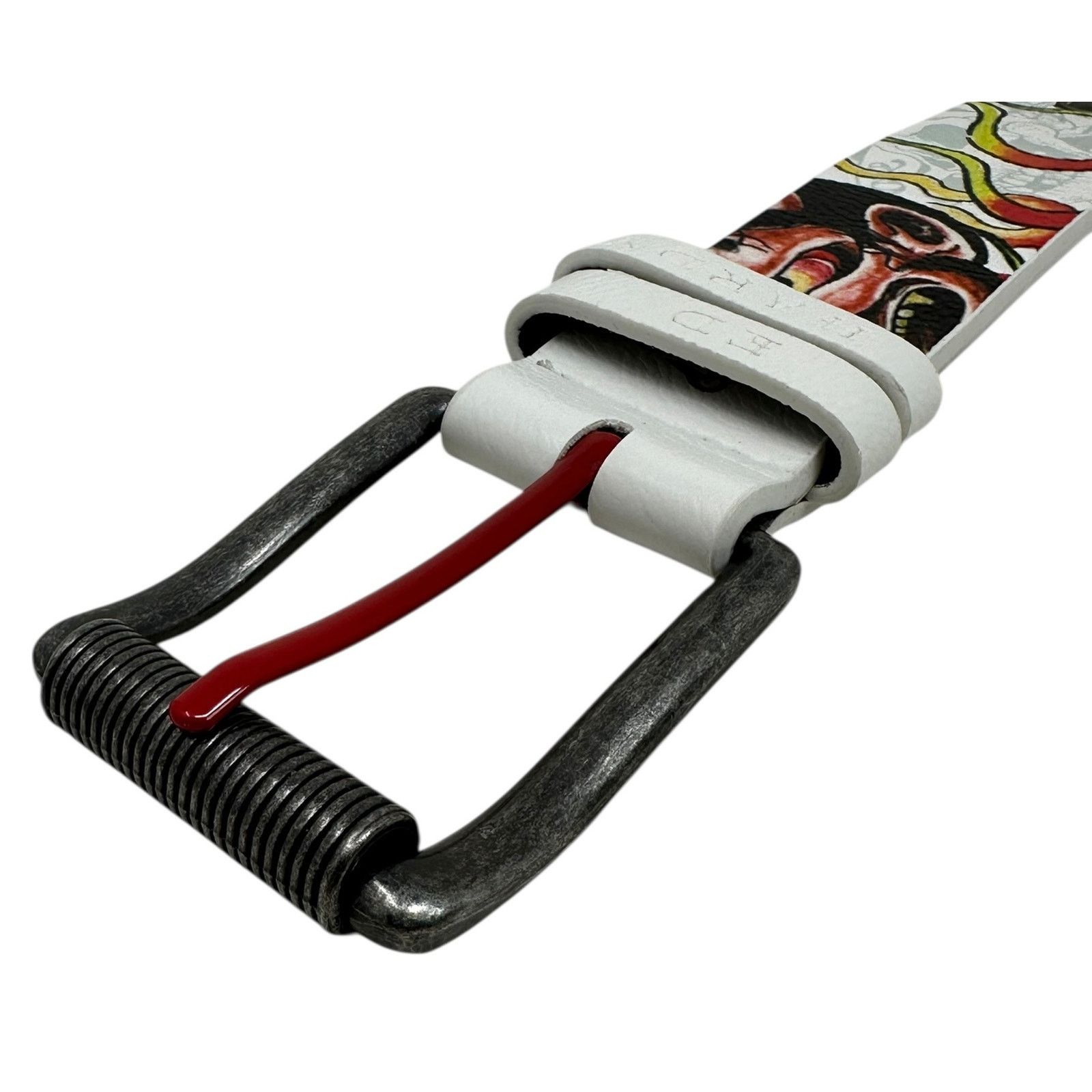 Ed Hardy Ed Hardy Men's Devil In Flames White Belt With Metal Studs Size 38 - 5 Thumbnail