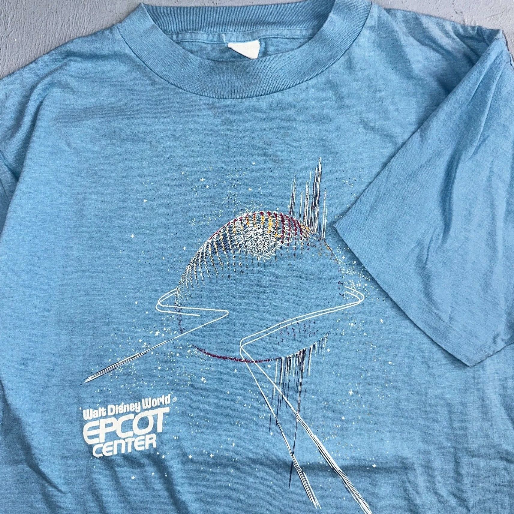 Disney VINTAGE Disney World Epcot Center 1980s T Shirt Rare Blue Single Stitch Mickey Earth Men M Blue Graphic Print Shirt 80s Disney Mens Size US M / EU 48-50 / 2 - 2 Thumbnail