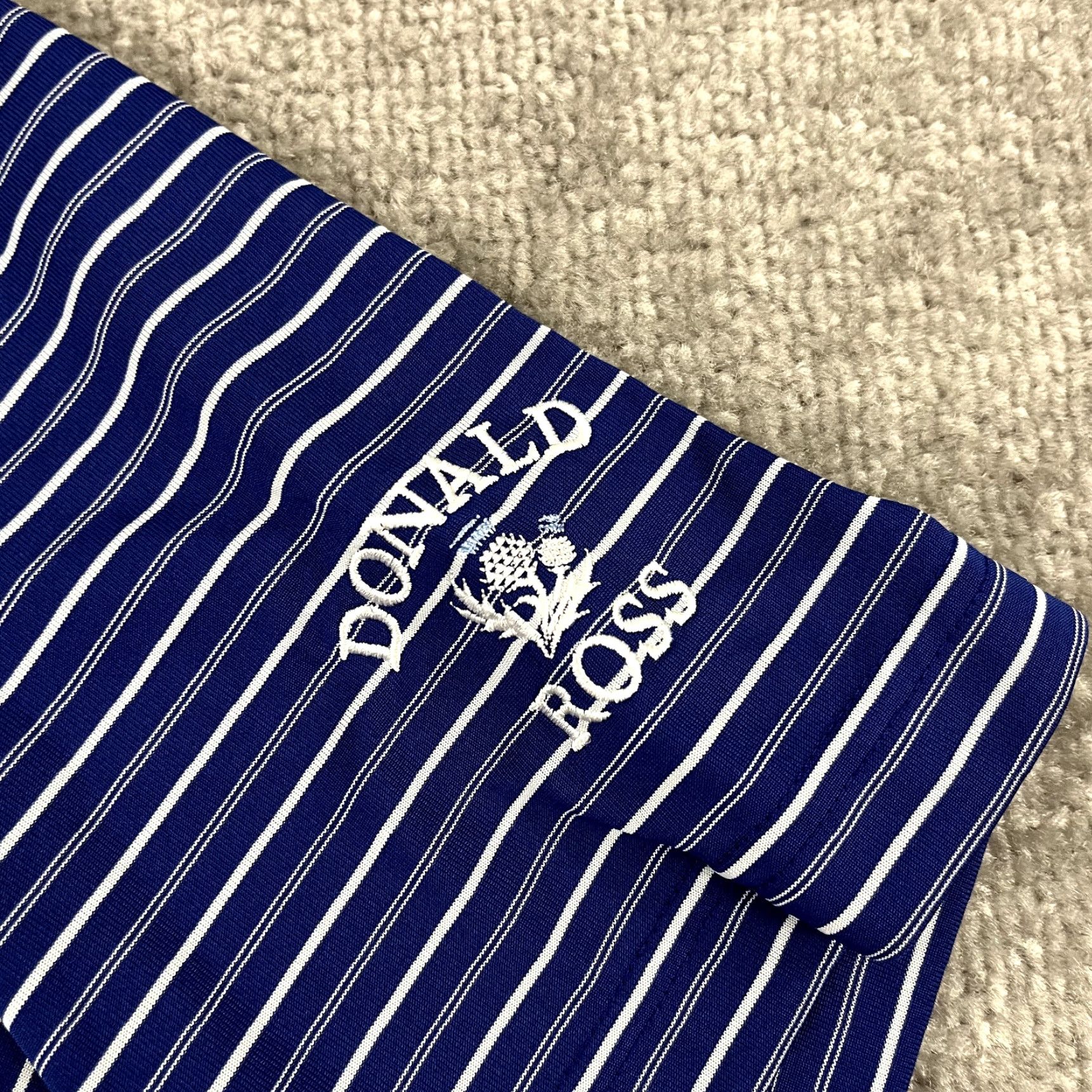 Vintage Donald Ross Polo Shirt Large Mens Blue Striped Philadelphia Challenge Match Golf Size US L / EU 52-54 / 3 - 3 Thumbnail
