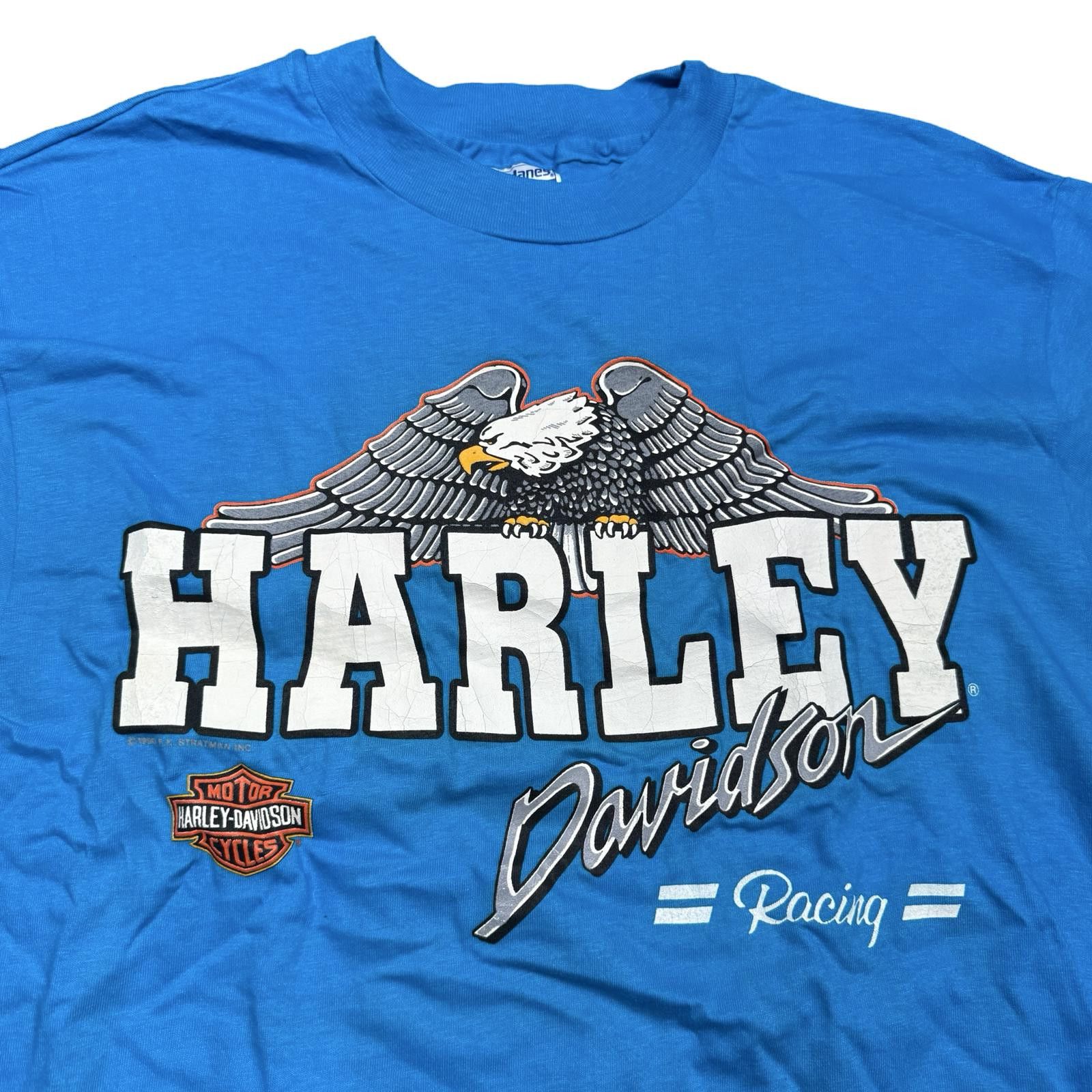 Harley Davidson Vintage Harley-Davidson Racing Milwaukee 80s Blue T-Shirt Size US XL / EU 56 / 4 - 3 Thumbnail
