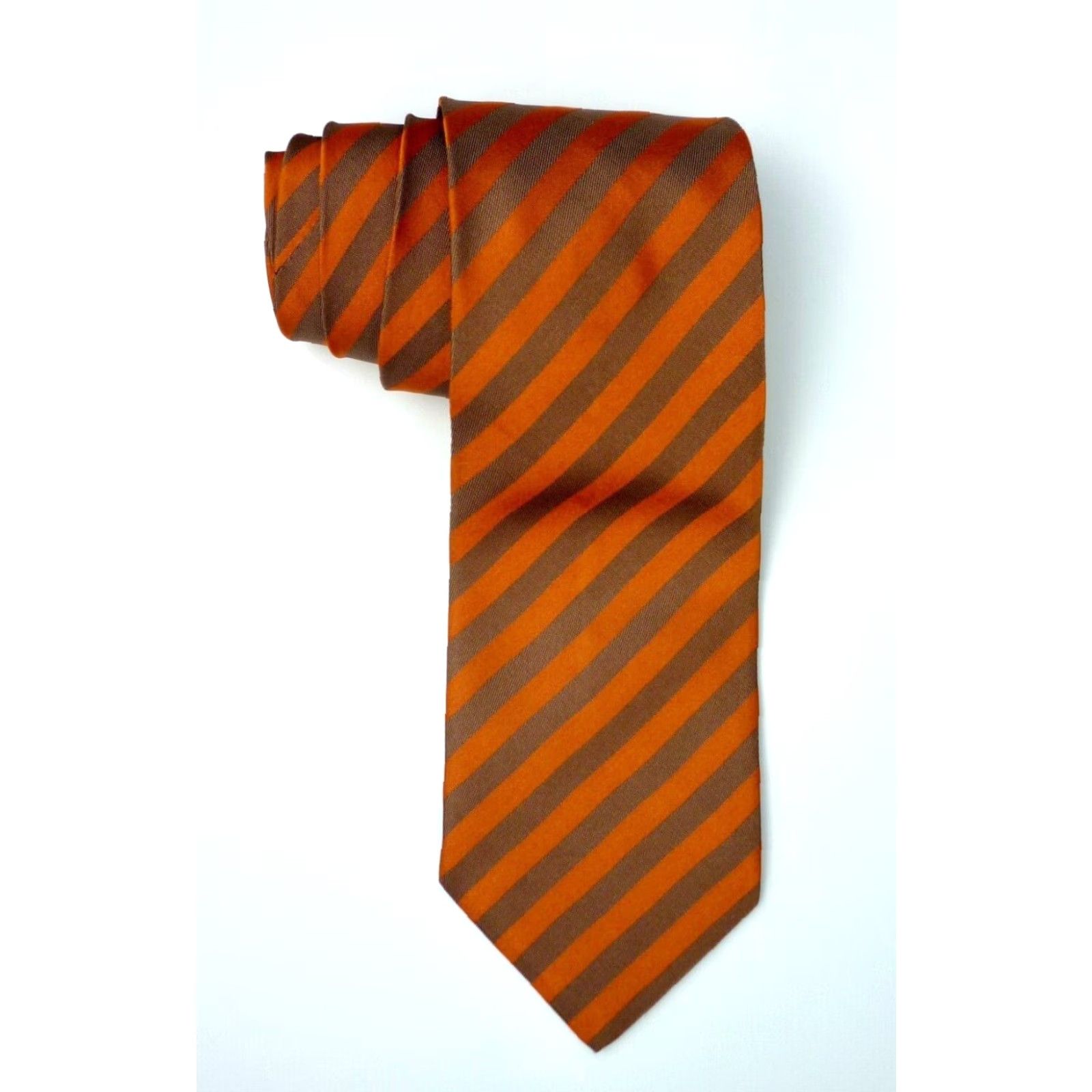 Yves Saint Laurent VINTAGE Yves Saint Laurent Men's Tie Stripes 100% Silk Made in Italy Long 61" Orange & Brown Mens Size ONE SIZE - 3 Thumbnail