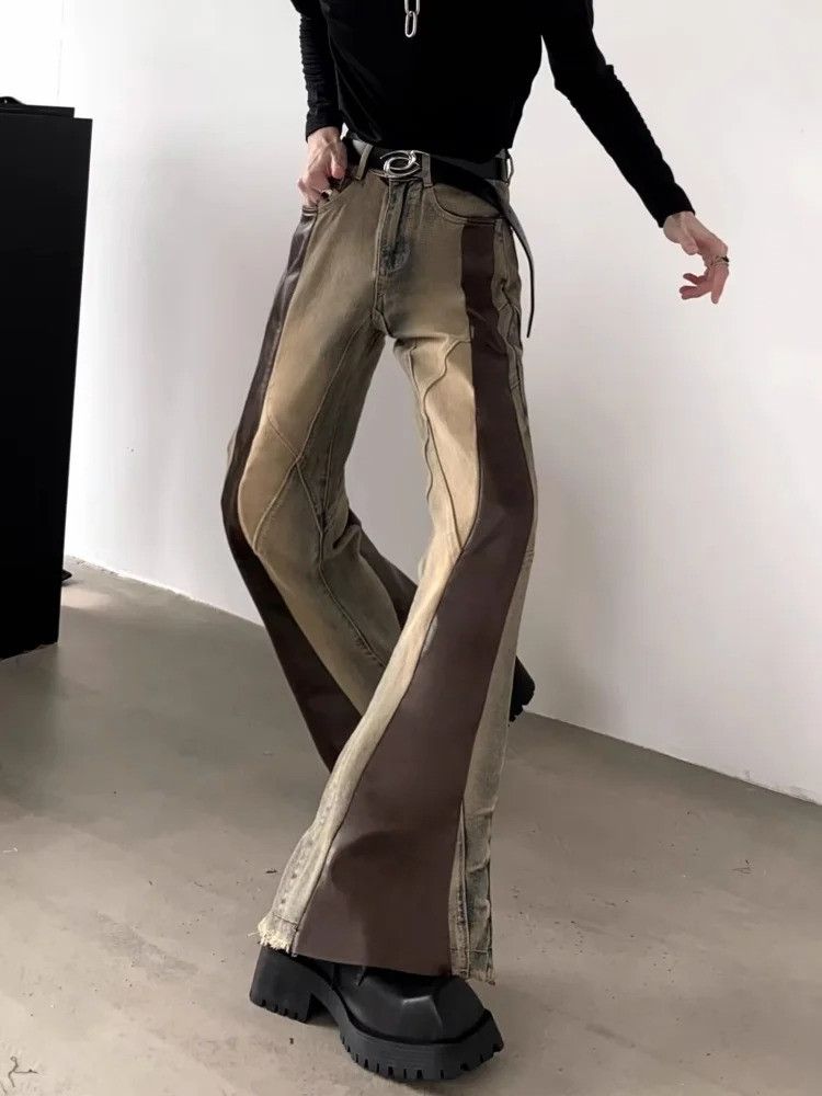 Vintage 2000S Leather Patchwork Jeans Size US 32 / EU 48 - 5 Thumbnail