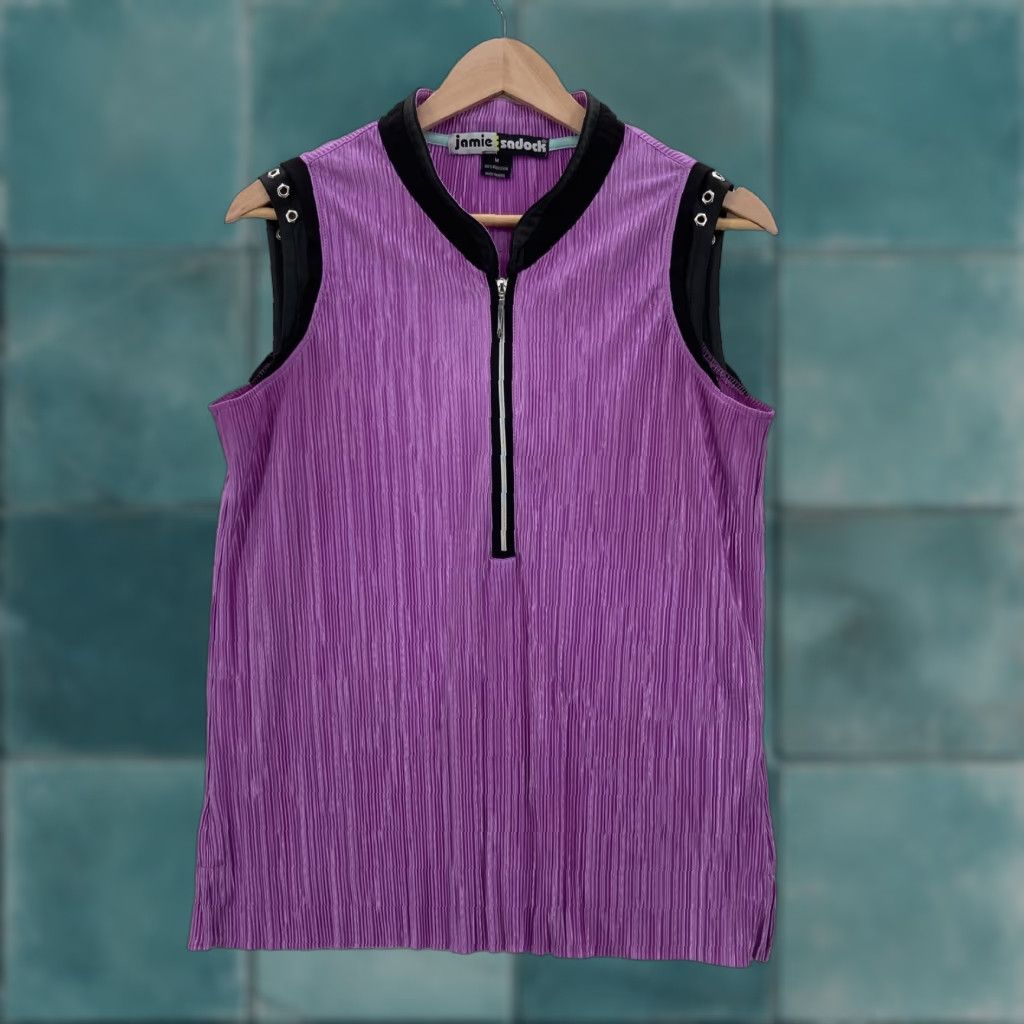 Vintage Jamie Sadock Shirt Womens M Purple Pleated Sleeveless Mock Neck Golf Preppy Size M / US 6-8 / IT 42-44 - 1 Thumbnail