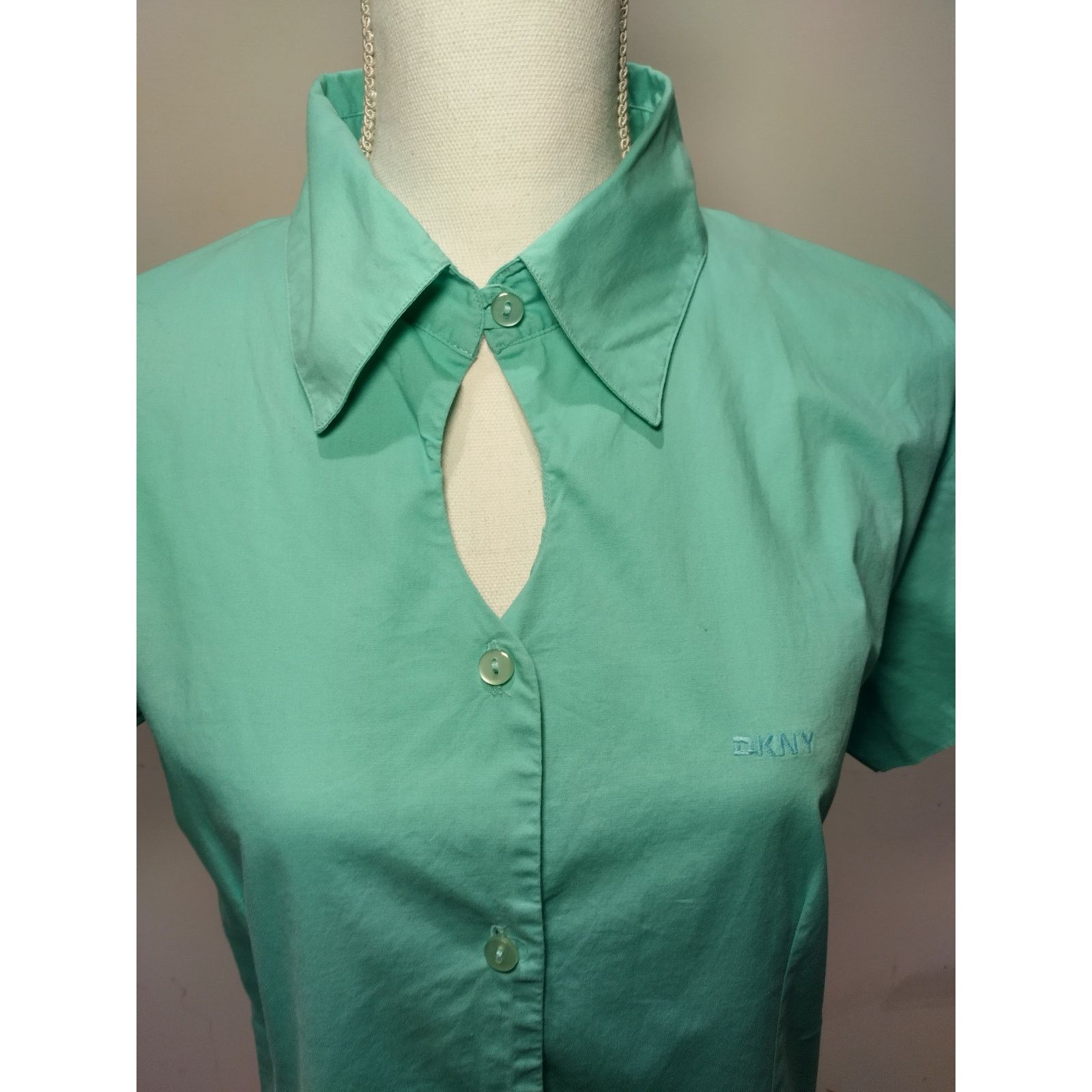 DKNY DKNY Womens Shirt Short Sleeves Button Up Keyhole Collared Size XL / US 12-14 / IT 48-50 - 3 Thumbnail