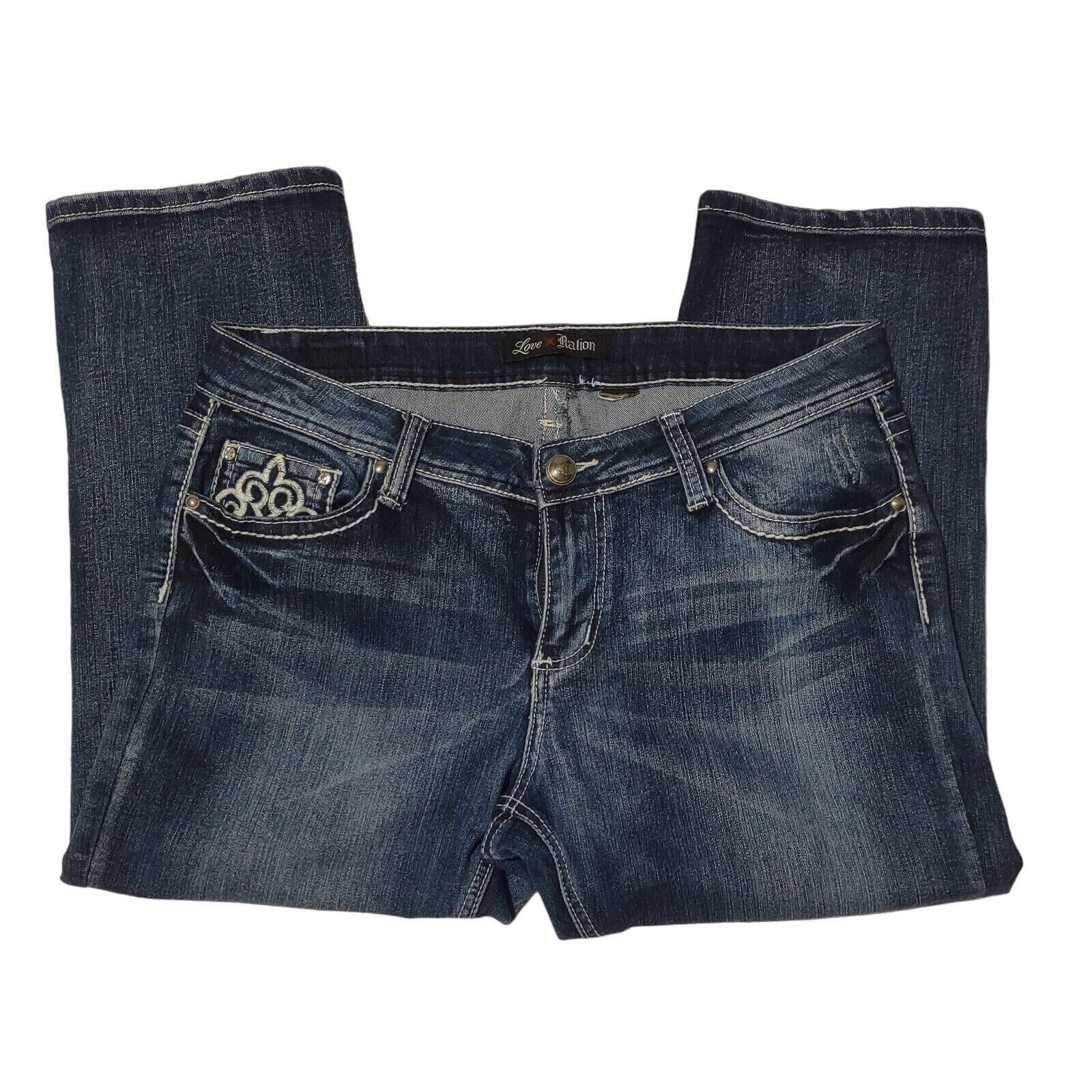 Love Machine Love Nation Jeans 34X22 Women's Straight Blue Denim Cropped Size 34" / US 12 / IT 48 - 1 Thumbnail