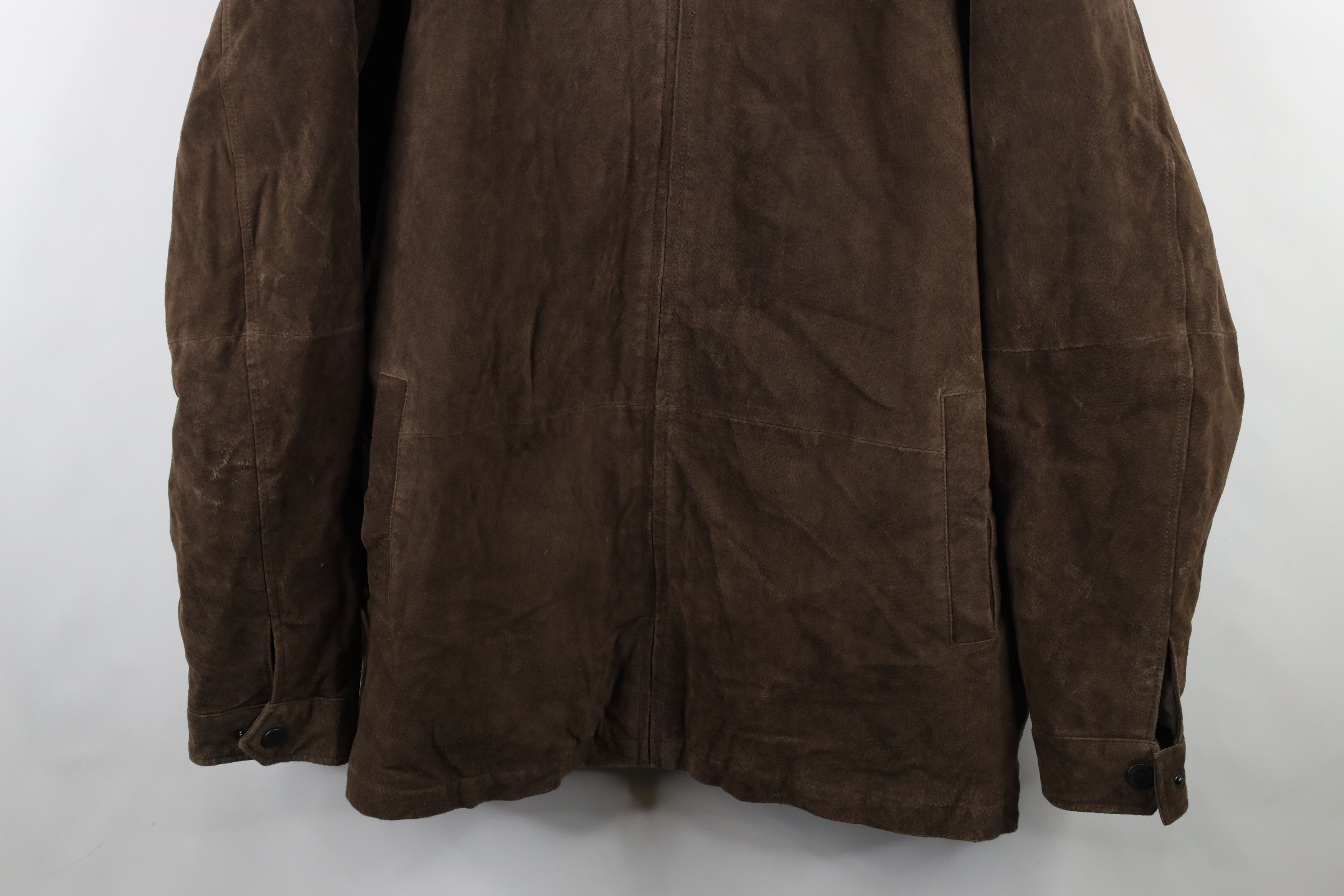 Vintage Vintage 90s Streetwear Suede Leather Full Zip Jacket Brown Size US XXL / EU 58 / 5 - 3 Thumbnail