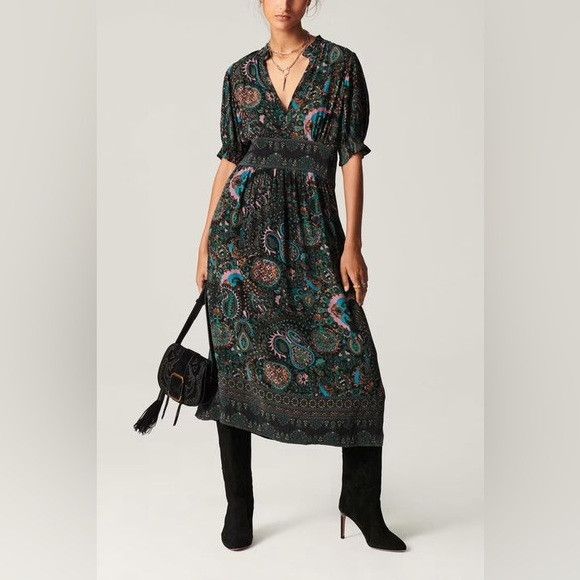 ba&sh 🎀 NEW ba&sh Zael panelled-waist paisley midi dress small Size S / US 4 / IT 40 - 1 Thumbnail