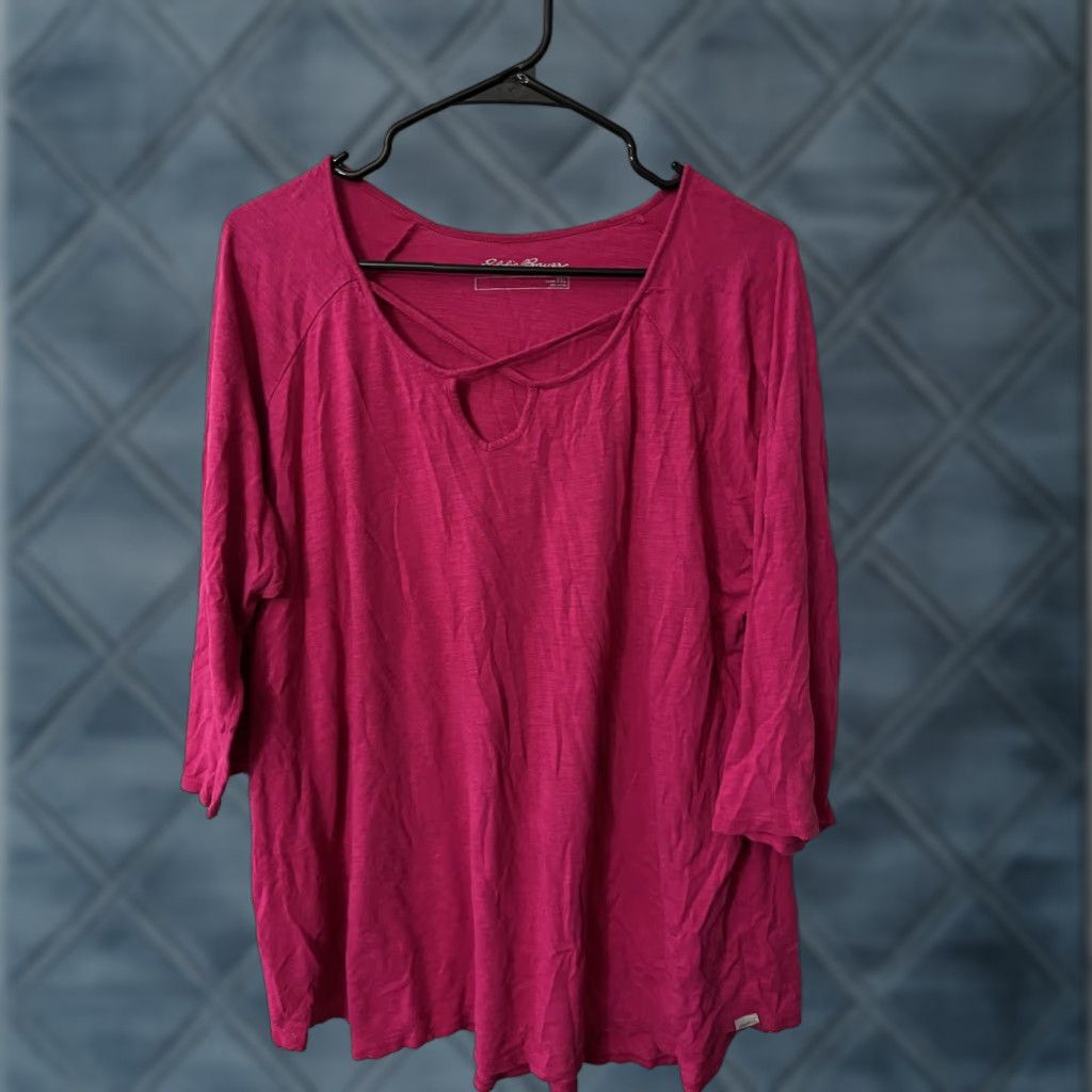 Eddie Bauer Eddie Bauer Active Sweatshirt Womens 2XL Pink V-Neck 3/4 Sleeve Pullover Shirt Womens Pink 3/4 Sleeve Sweatshirt Size XXL / US 16-18 / IT 52-54 - 1 Thumbnail