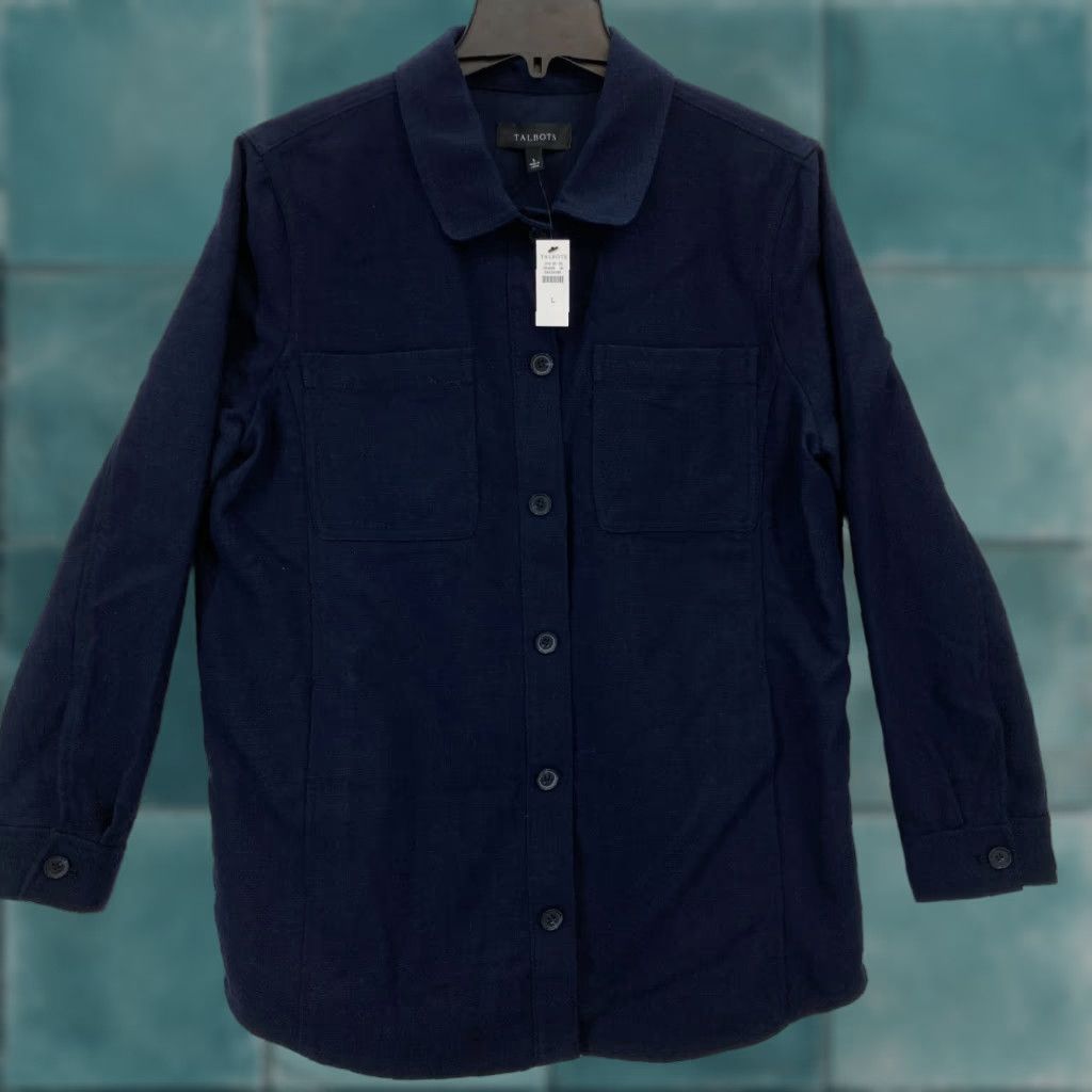 Talbots Talbots Flannel Chore Jacket Women's L Blue Textured Long Sleeve Button Up Size L / US 10 / IT 46 - 1 Thumbnail