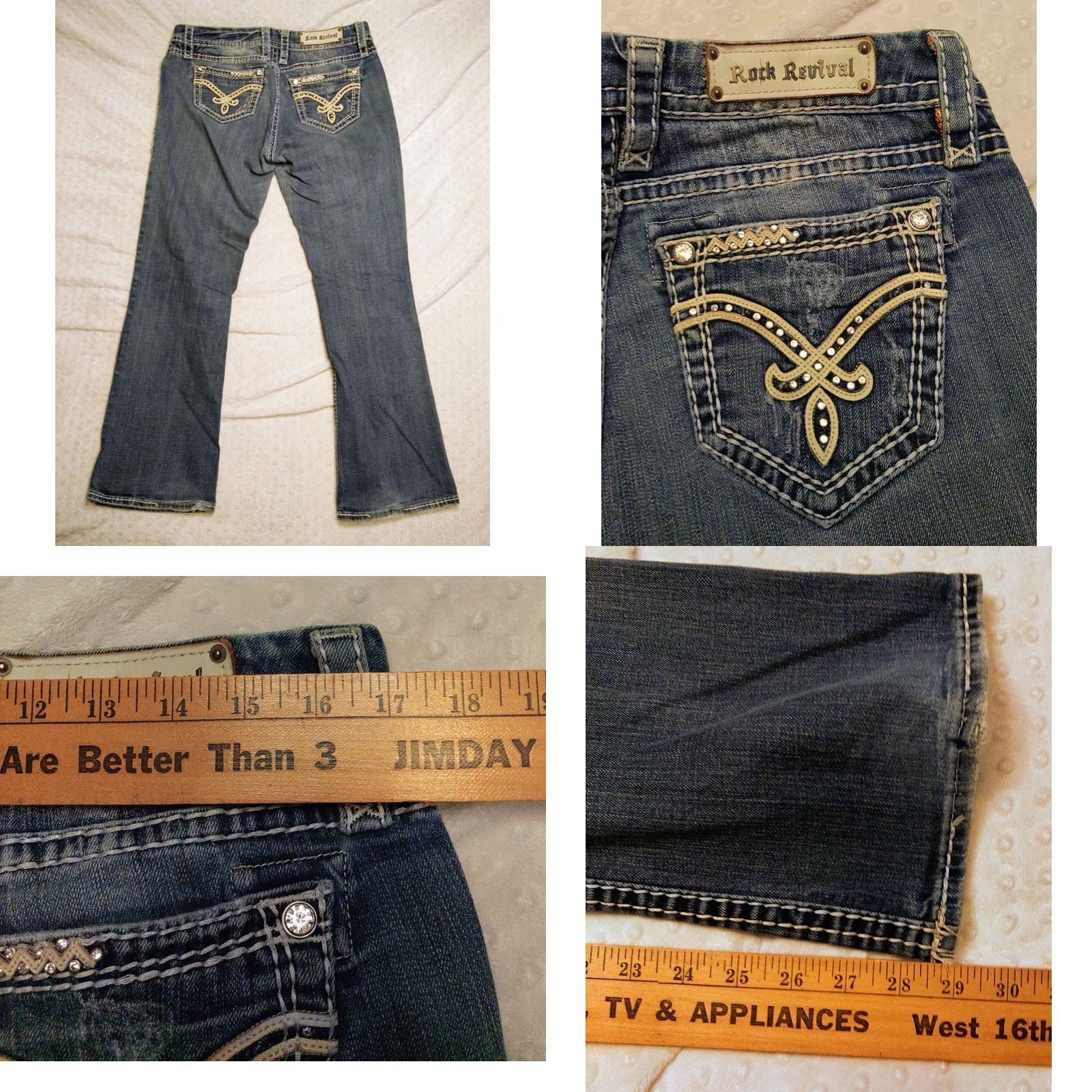 Vintage Rock Revival Irene Easy Bootcut Jeans Womens 30 Blue Denim Embroidered 34x29 Jeans Mens? Size 30" / US 8 / IT 44 - 8 Thumbnail