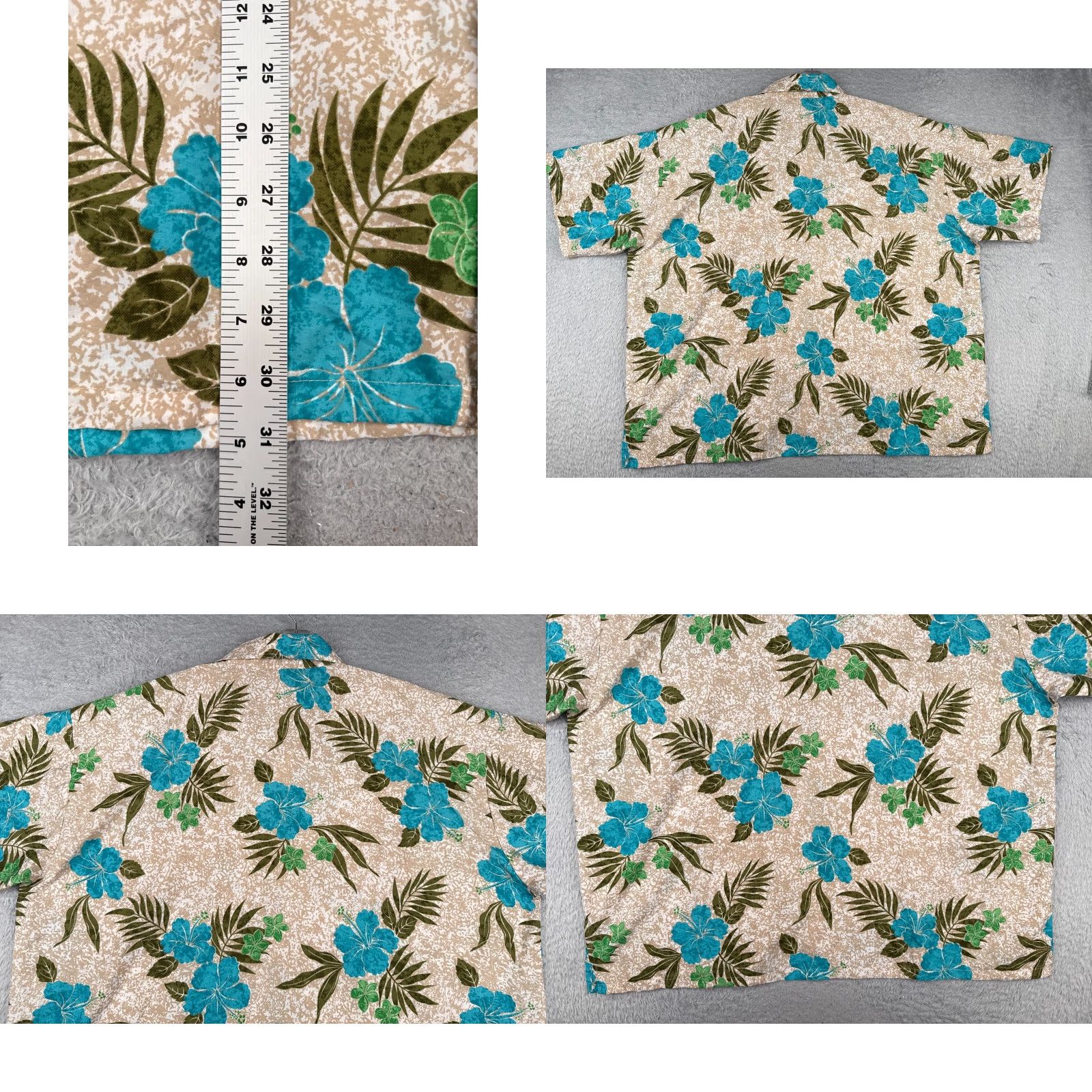 Erima Rima Shirt Adult 2XL Floral Hawaiian Beige Blue Green 100% Terivoile Button-Up Short Sleeve Mens Casual Size US XXL / EU 58 / 5 - 9 Thumbnail