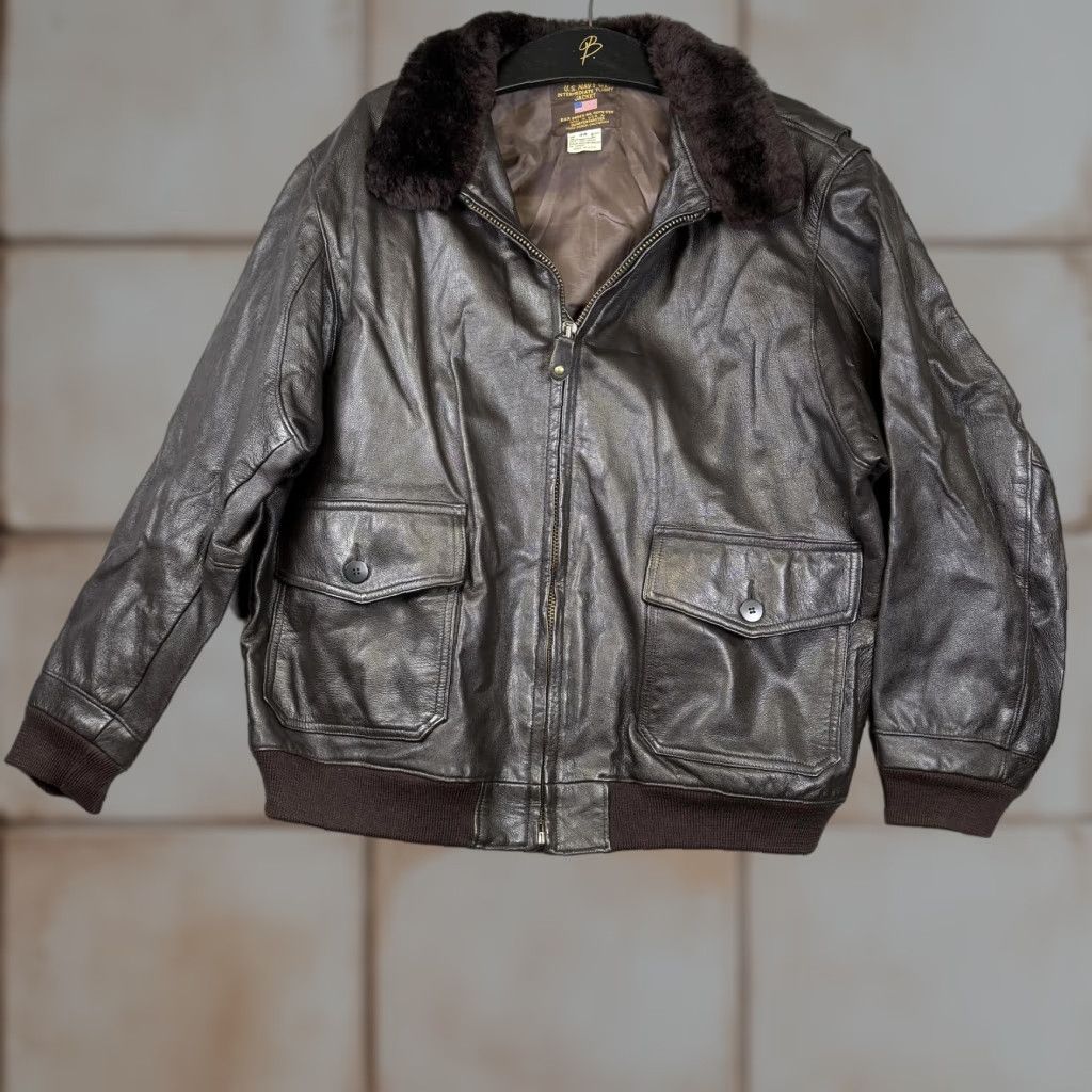 Vintage VINTAGE US NAVY G1 INTERMEDIATE FLIGHT JACKET Lambskin Wool Mouton Collar Men XXL Leather Bomber Jacket Coat Black Mens Size US XXL / EU 58 / 5 - 1 Thumbnail