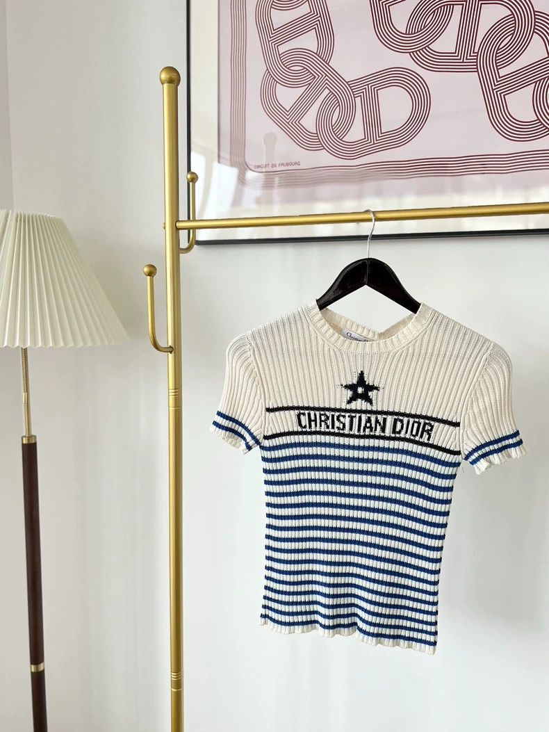 Dior Dior Color-blocked striped letter inlaid cotton round-neck Size XS / US 0-2 / IT 36-38 - 1 Thumbnail