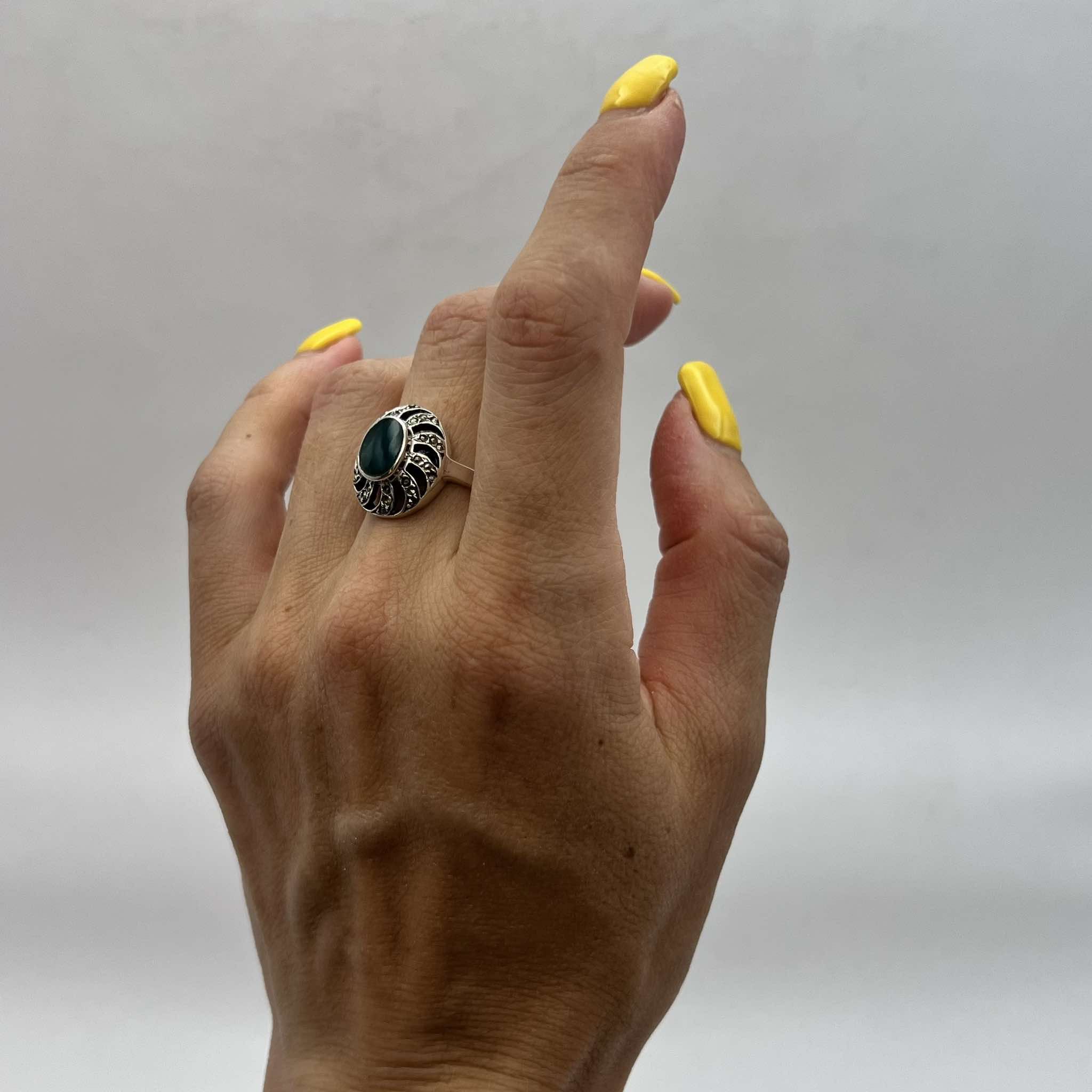 Vintage Vintage Sterling Silver Jewelry Ring Agate Signed Size 8.5 Size ONE SIZE - 3 Thumbnail