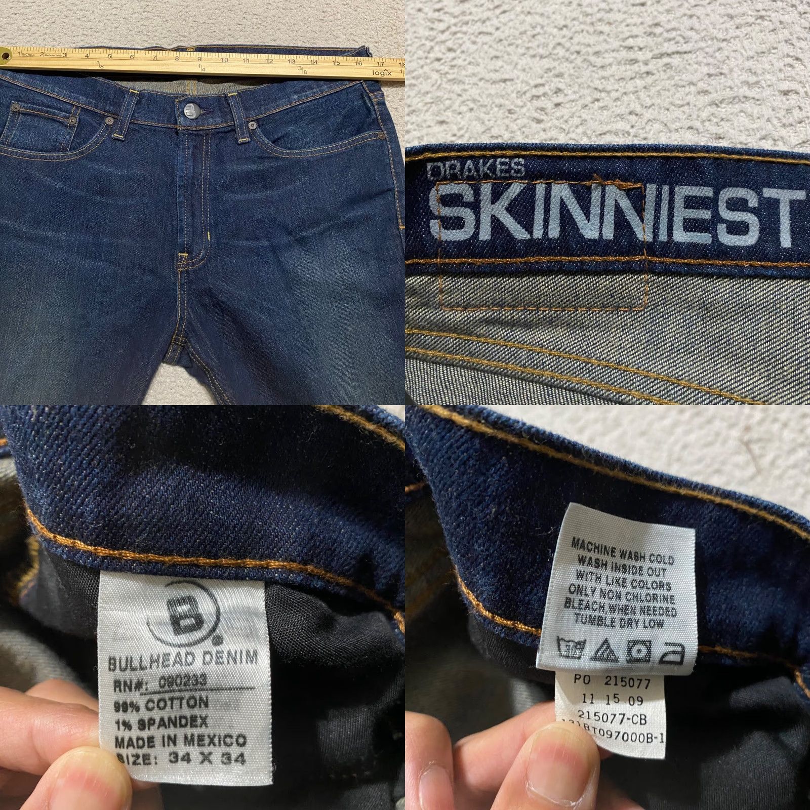 Vintage Bullhead Jeans Mens 34x34 Skinny Denim Dark Wash Blue 5-Pocket Regular COTTON SPANDEX Size US 34 / EU 50 - 8 Thumbnail
