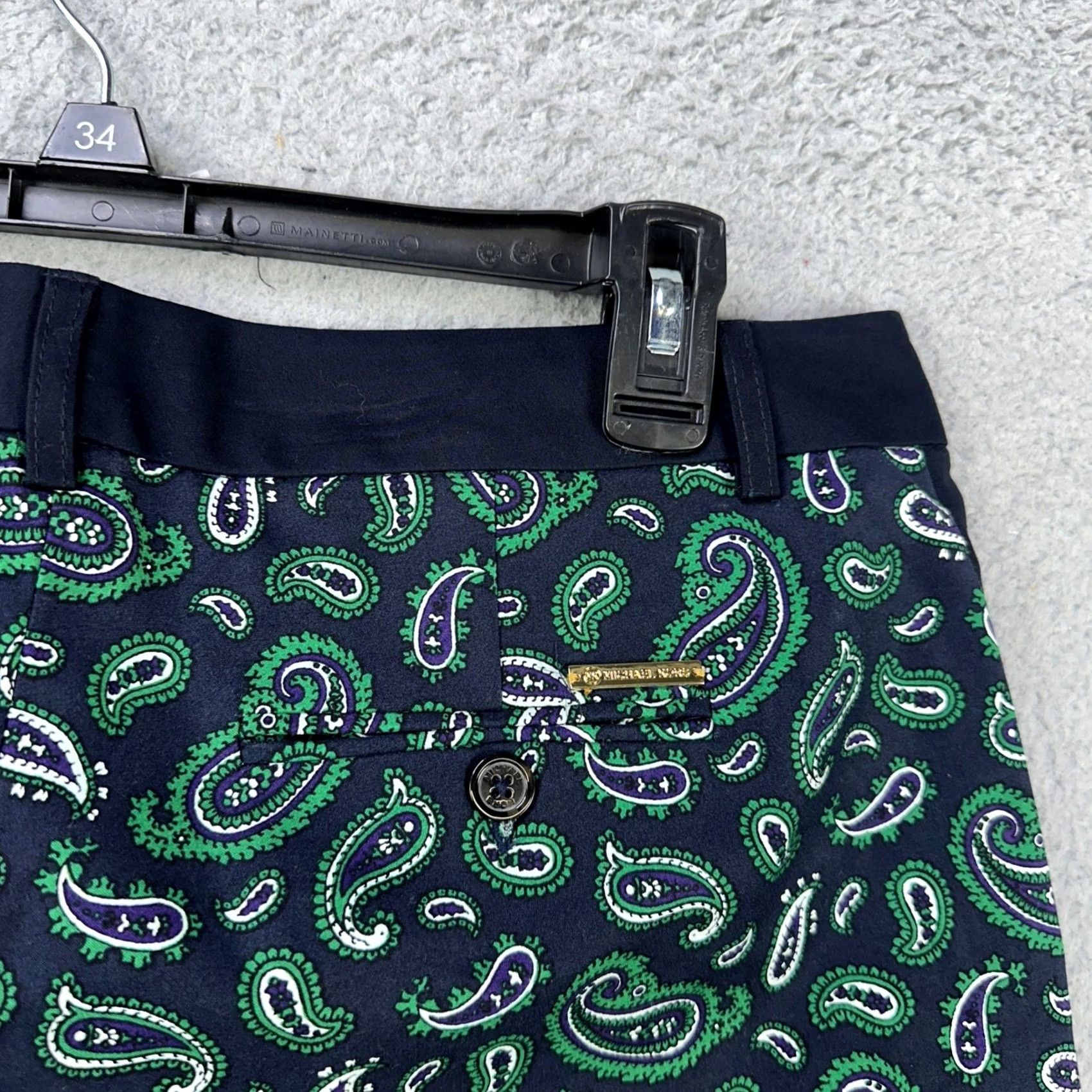 Michael Kors VINTAGE? No. Michael Kors Women Paisley Pants 10 Blue Green Pull On Stretch Flat Front NEW Size 32" / US 10 / IT 46 - 6 Thumbnail