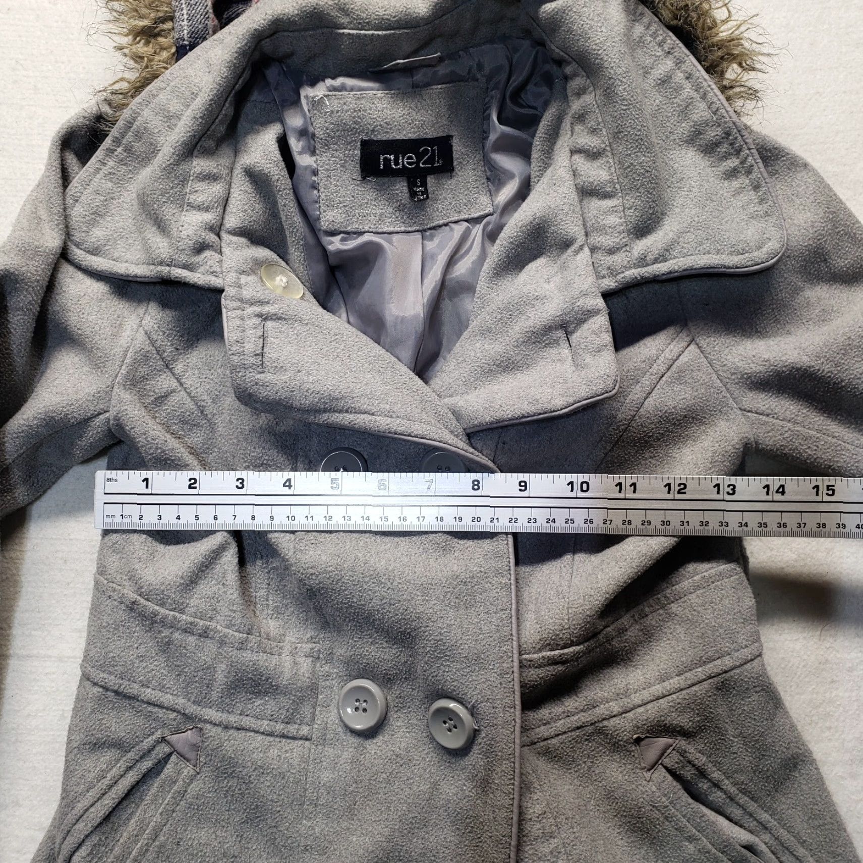 Vintage VINTAGE rue21 Pea Coat Jacket Gray Solid Winter Detachable Fuzzy Hood Adult Women Small 90s Designer Womens Size S / US 4 / IT 40 - 3 Thumbnail