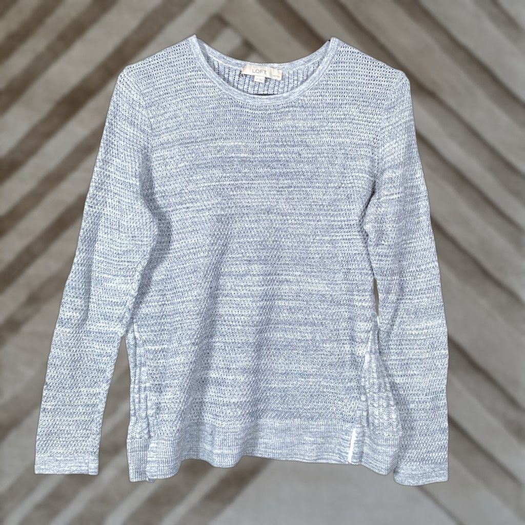 Loft VINTAGE Ann Taylor Loft Womens Sweater Gray Petite Crew Neck Knitted Long Sleeve LP Size L / US 10 / IT 46 - 1 Thumbnail
