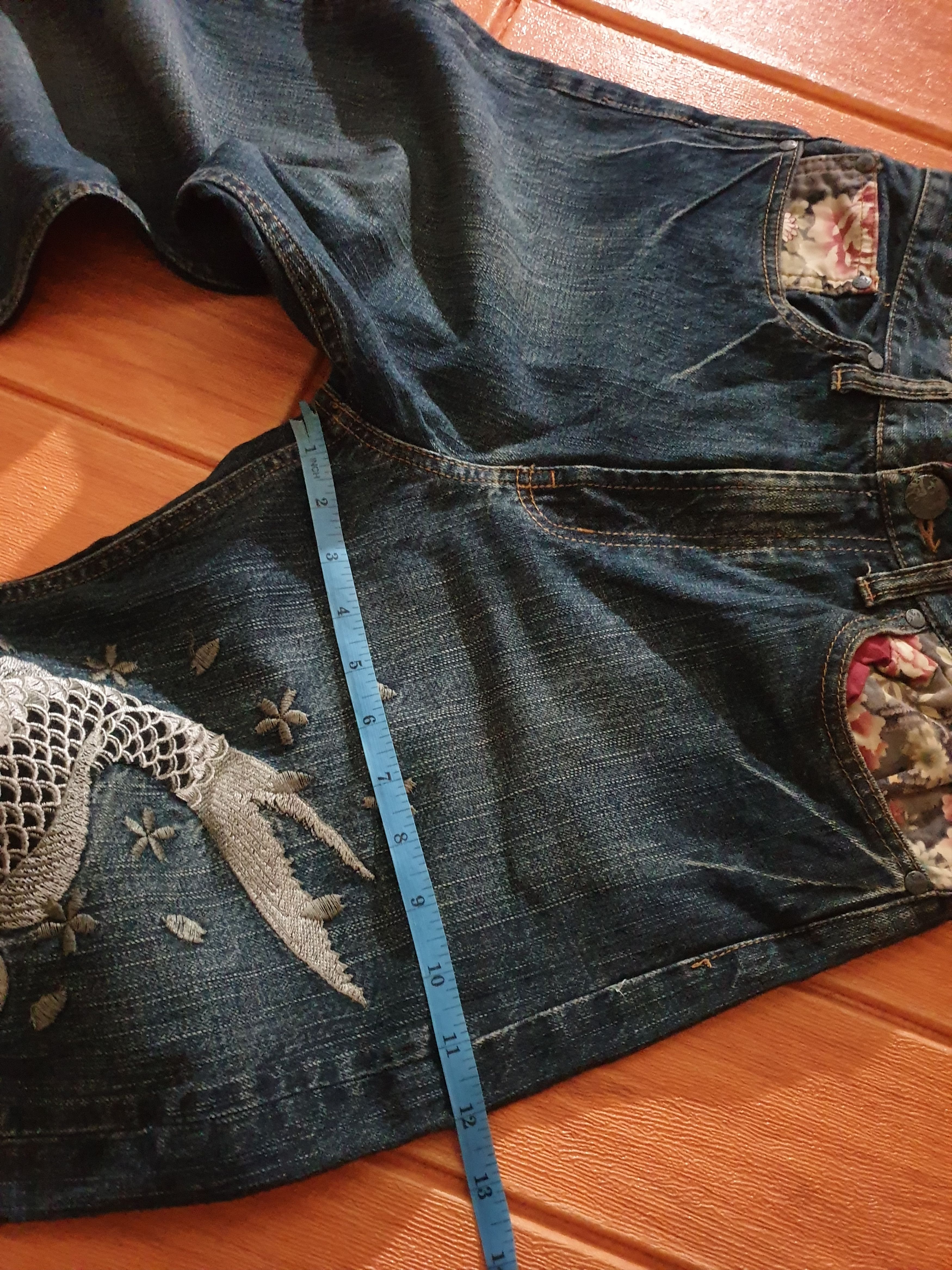 Japanese Brand 💥Koi fish embroidery sukajan denim pant Size US 29 - 8 Thumbnail