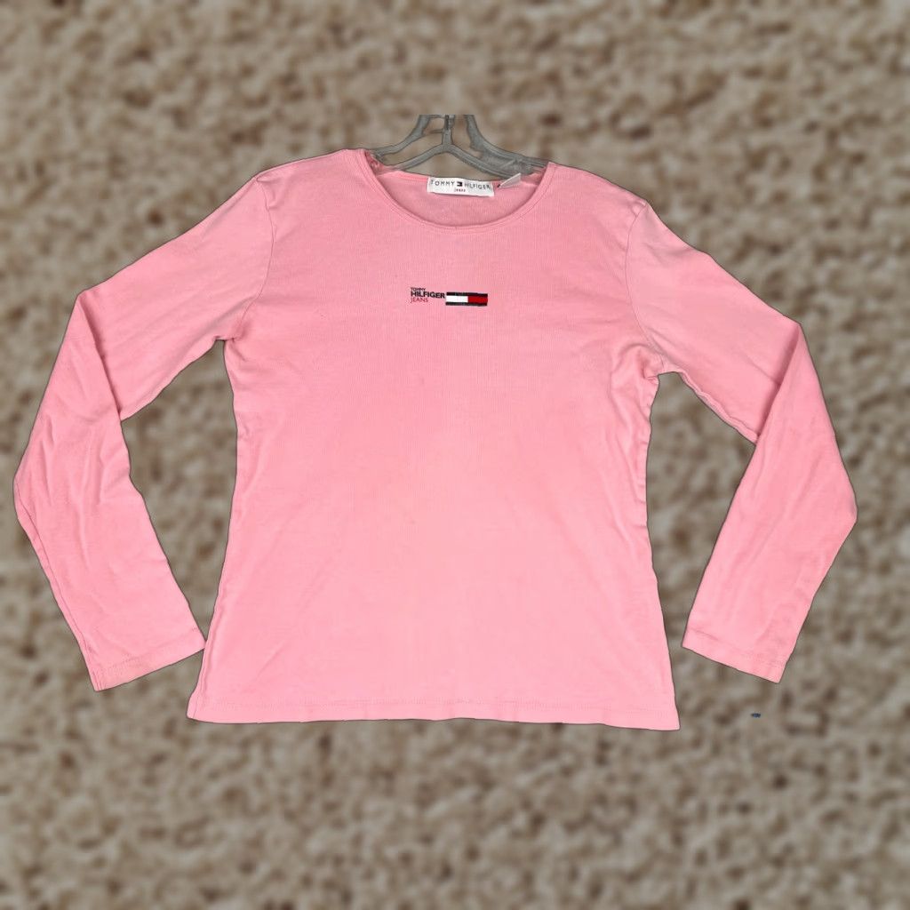 Tommy Hilfiger VINTAGE Tommy Hilfiger Shirt Women Medium Pink Long Sleeve Crew 100% Cotton READ Size M / US 6-8 / IT 42-44 - 1 Thumbnail